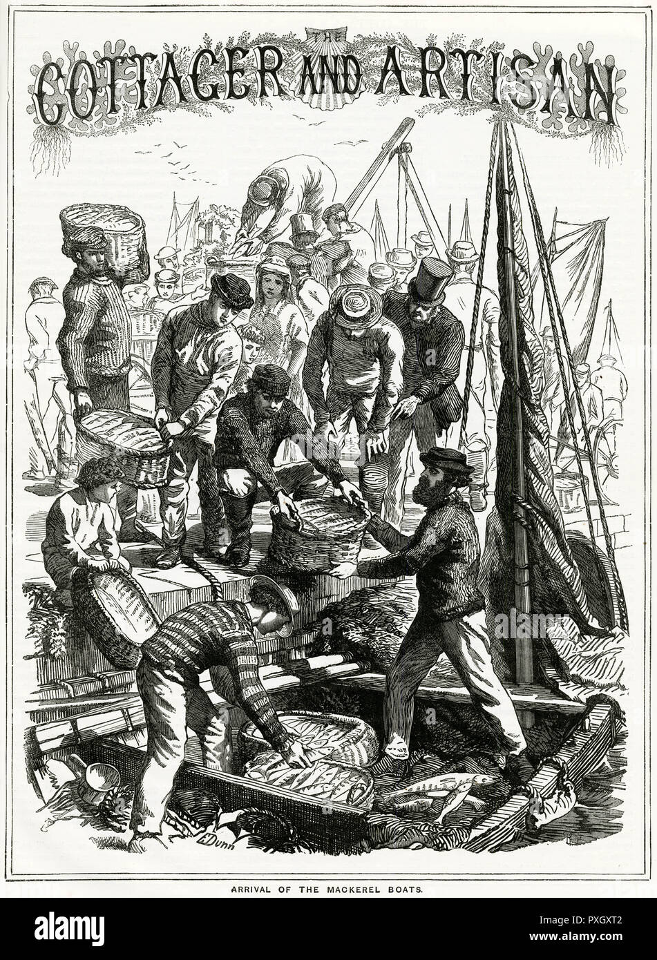 Ankunft der Makrelenboote um 1868 Uhr Stockfoto
