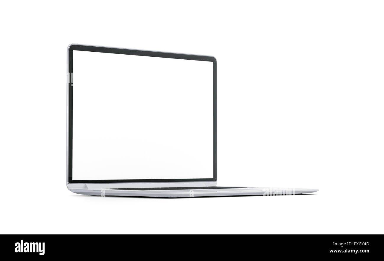 Leere weiße Laptop Bildschirm mock up, isoliert, Seitenansicht, 3DRendering. Leere pcmonitor