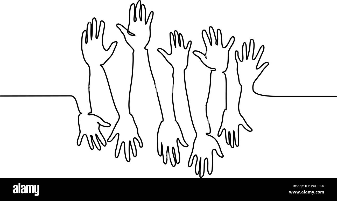 Kontinuierliche eine Linie zeichnen. Abstrakte Hands Up. Vector Illustration Stock Vektor