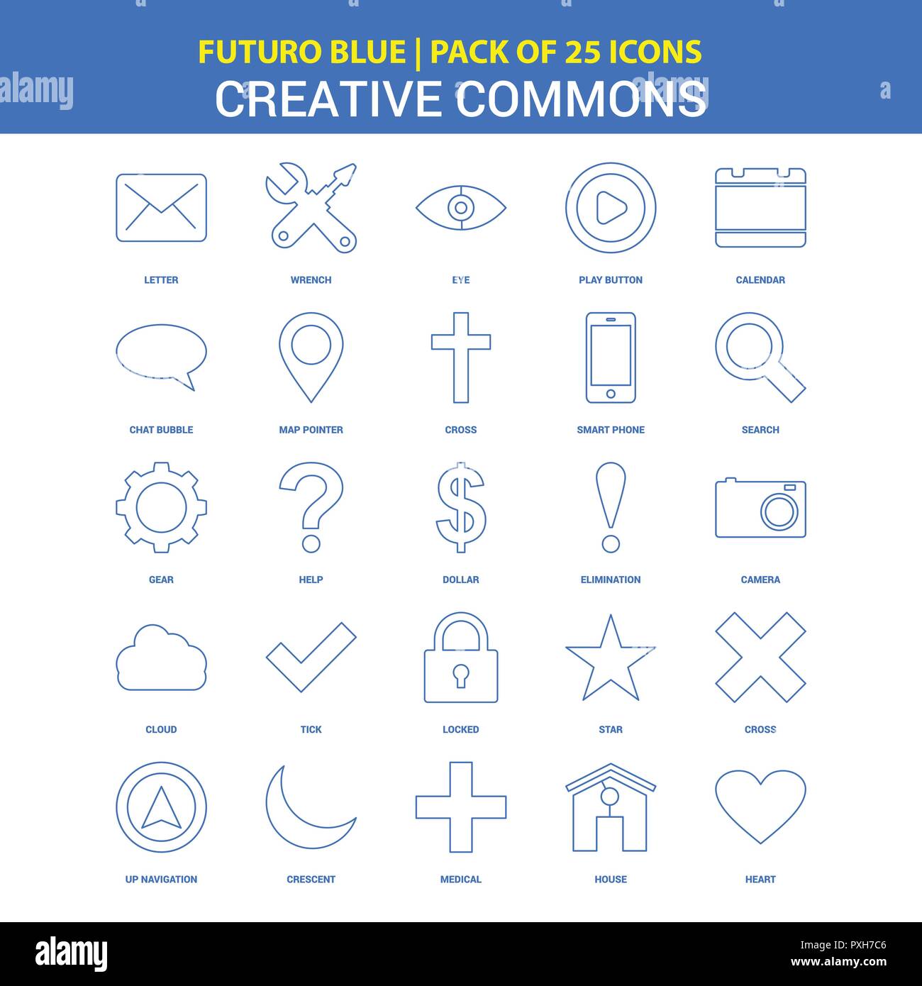 Creative Commons Symbole - Futuro Blau 25 Icon pack Stock Vektor