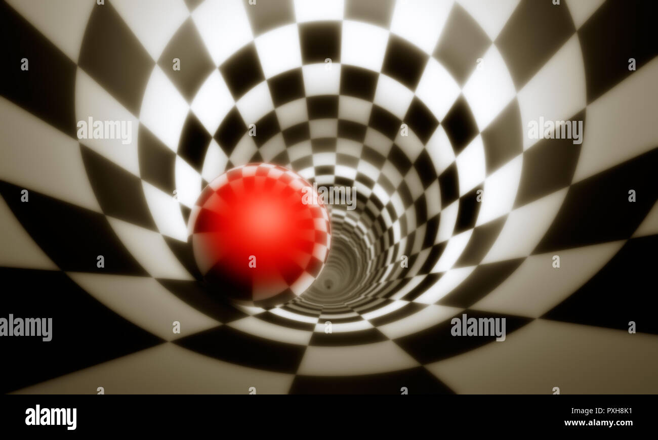 Illusion der Freiheit (predeterminmation). Red Ball in einem Tunnel (Konzept). Der Raum und die Zeit. 3D-Darstellung. In hoher Auflösung verfügbar Stockfoto