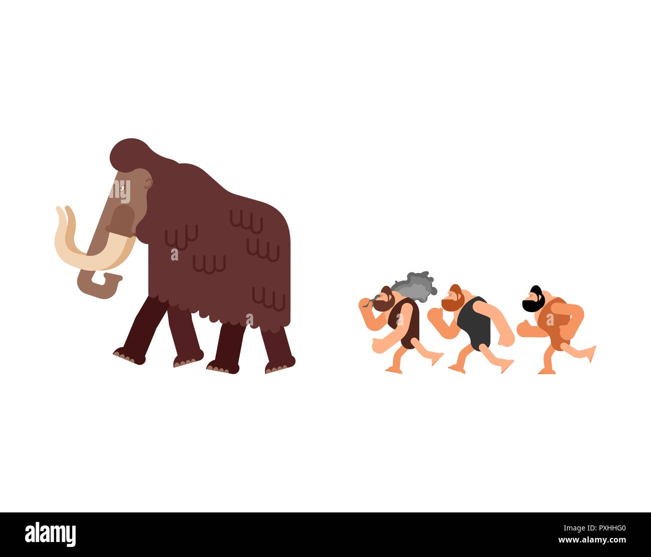 Jagd für Mammut. caveman prähistorischen Menschen Jäger. Homo sapiens Menschen. Altsteinzeit leben. Vector Illustration Stock Vektor
