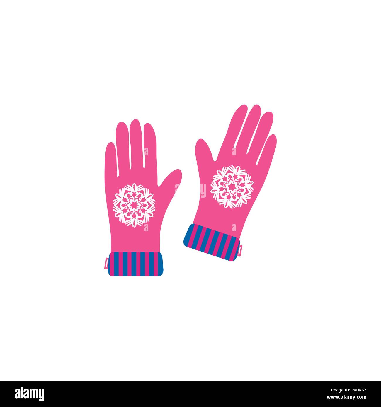 Frohe Weihnachten Grußkarte mit Handschuhen und Schneeflocke. Flat Style von Icons für präsentiert, Einladung, Kinder Zimmer Einrichtung, Innenarchitektur. Stock Vektor