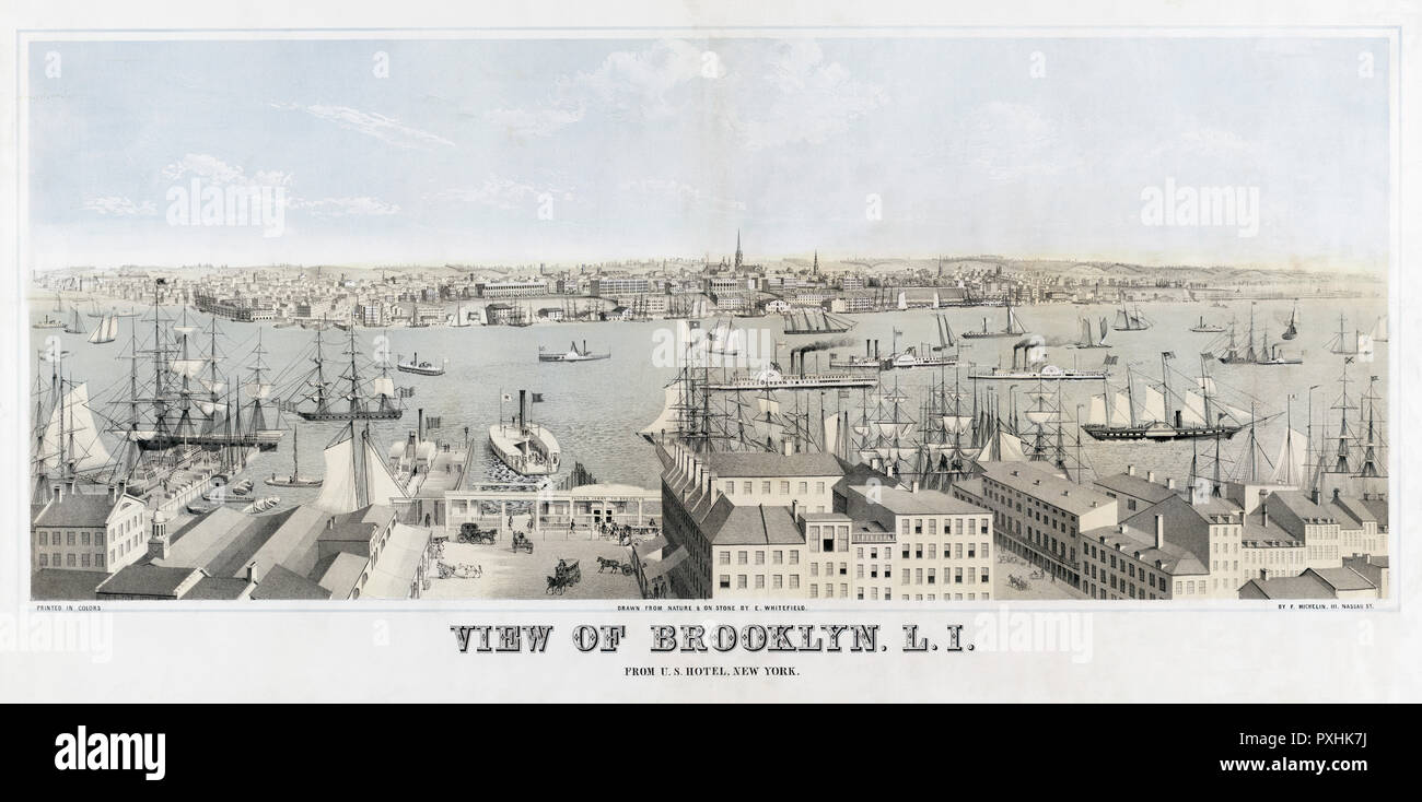 Blick von Brooklyn, Long Island, USA Hotel in New York. Nach einem chromolithograph erstellt wurde ca. 1850 von lithograph Francis, Michelin, 1809/10-1878. Stockfoto