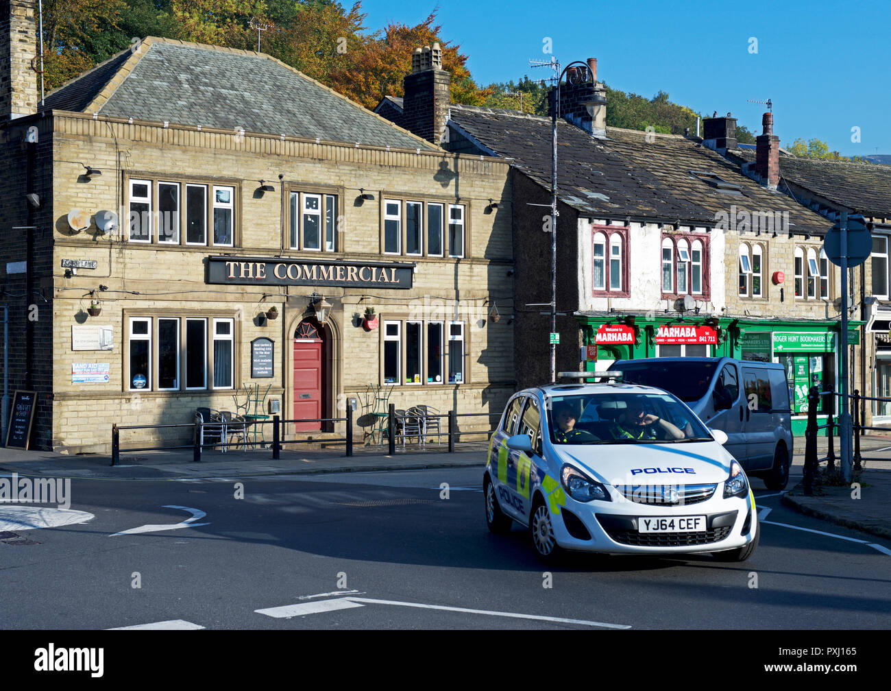 Polizei Auto in Slaithwaite, West Yorkshire, England, Großbritannien Stockfoto