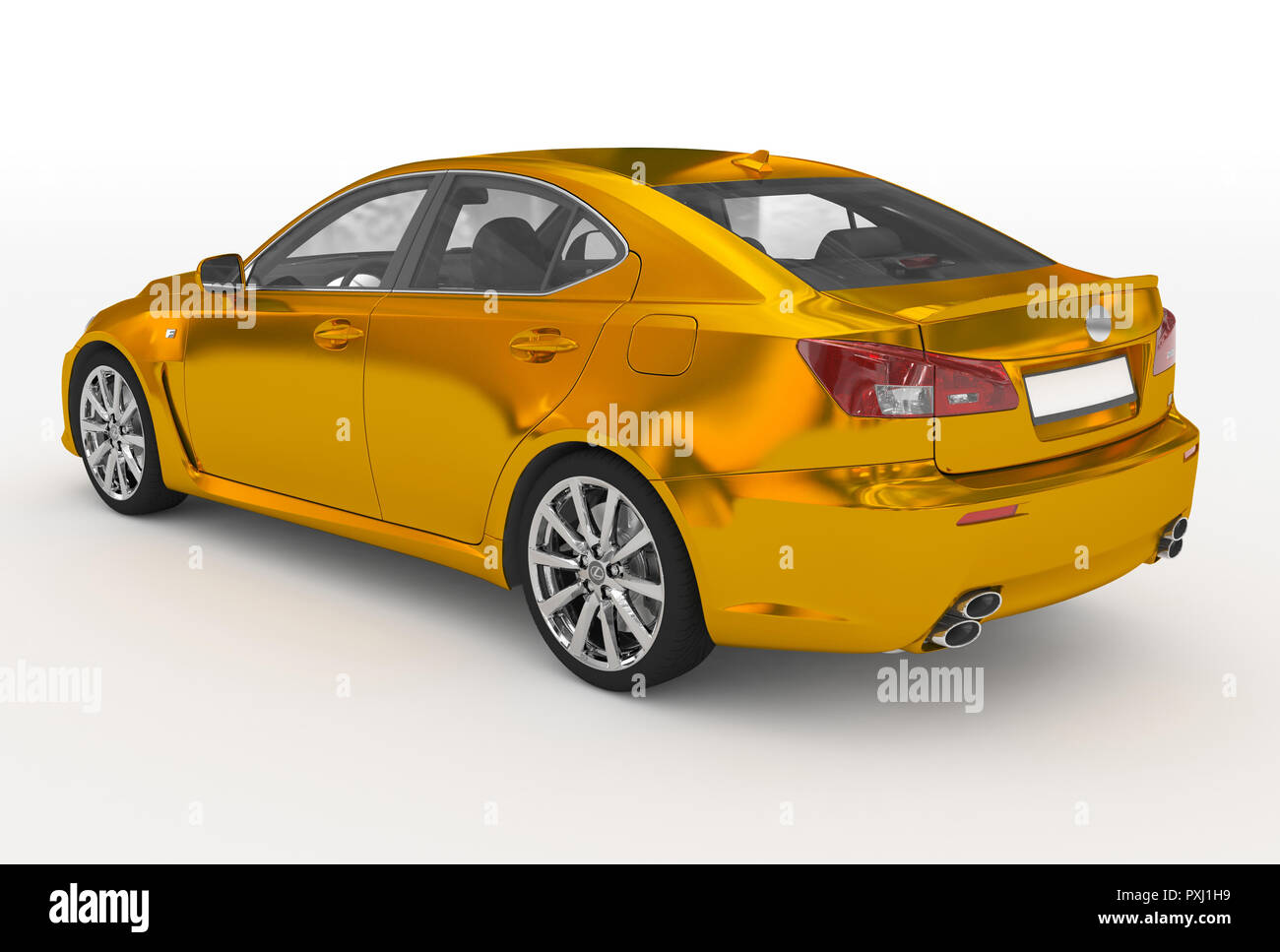 Auto isoliert auf weiß-goldenen, transparentem Glas - zurück - Links - 3D-Rendering Stockfoto