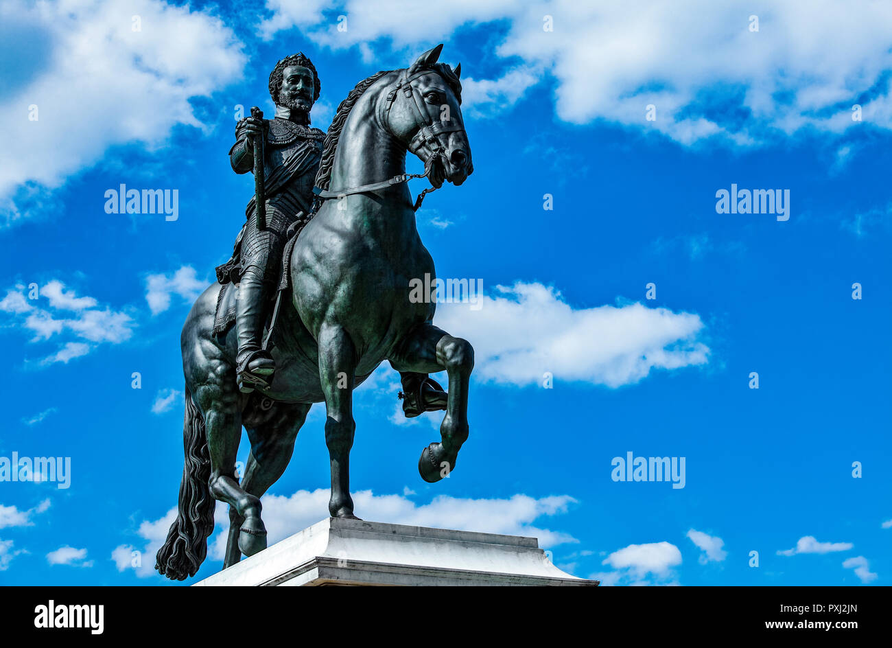 Francia Paris, Pont Neuf, das Denkmal von Heinrich IV. Stockfoto