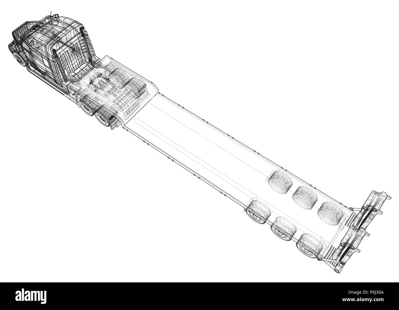 Niedrige Bett LKW-Anhänger. Wire-Frame. EPS 10-Format. Vektor Rendering von 3d Stock Vektor