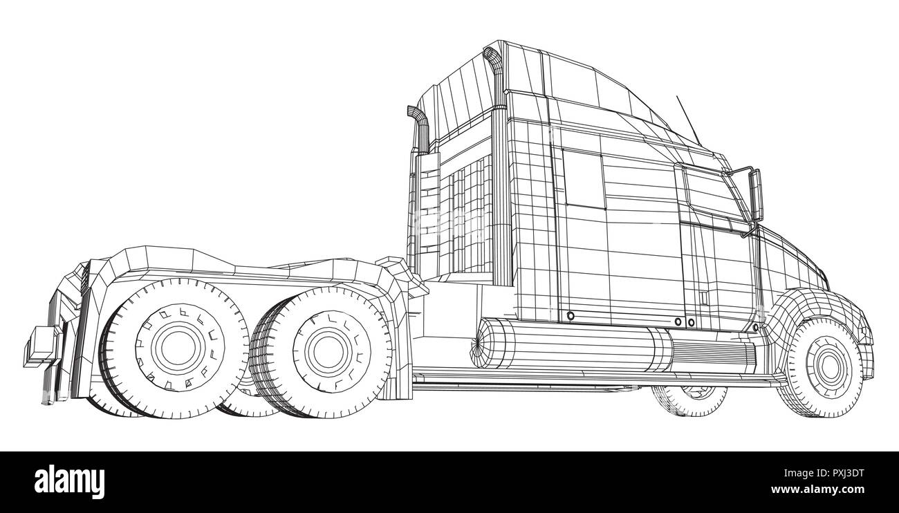 Kommerzielle cargo Lieferwagen. Isoliert. Erstellt Abbildung der 3d. Wire-Frame Stock Vektor