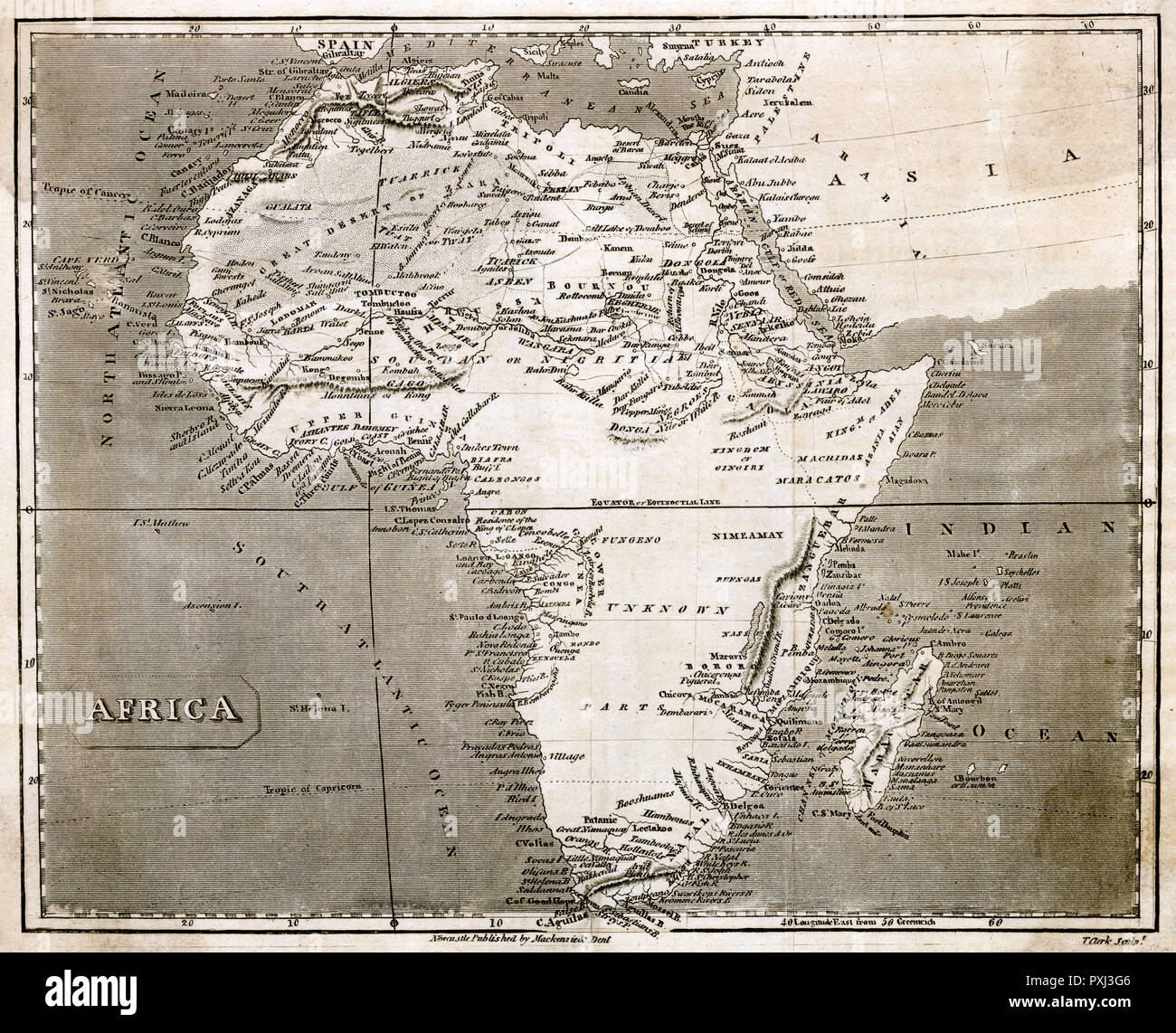 Karte von Afrika 1818 Stockfoto