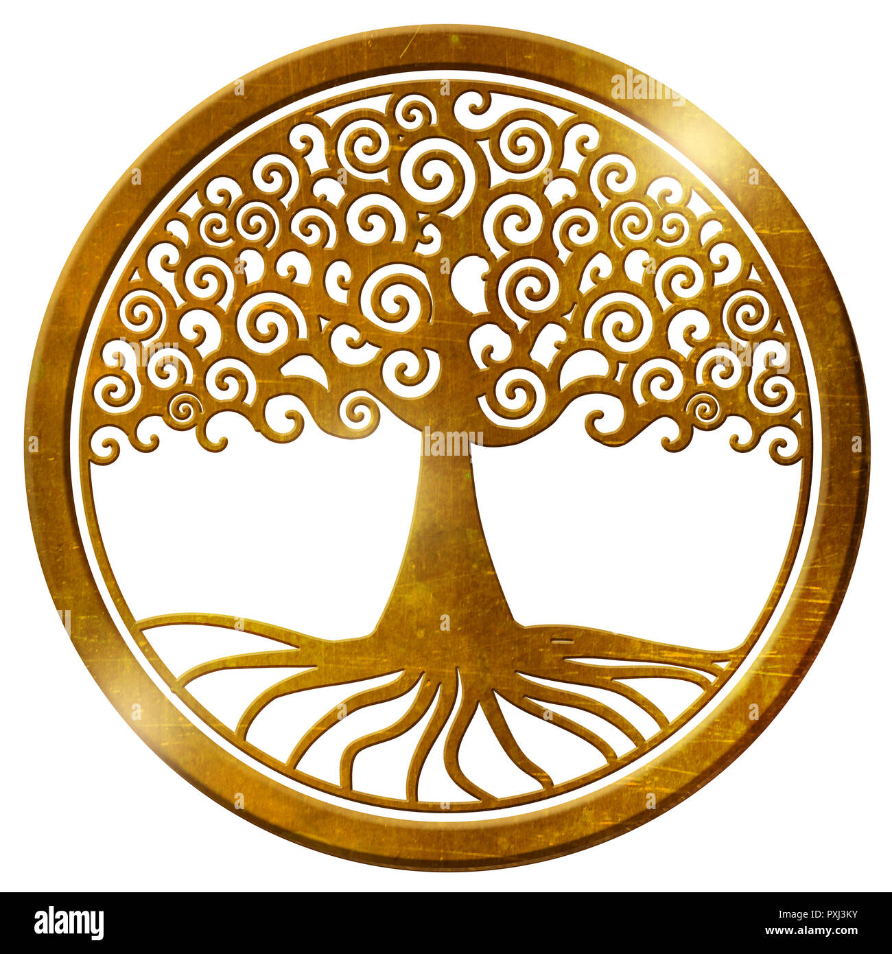 World Tree Life Tree wheel gold Medaillon Anhänger Stockfoto