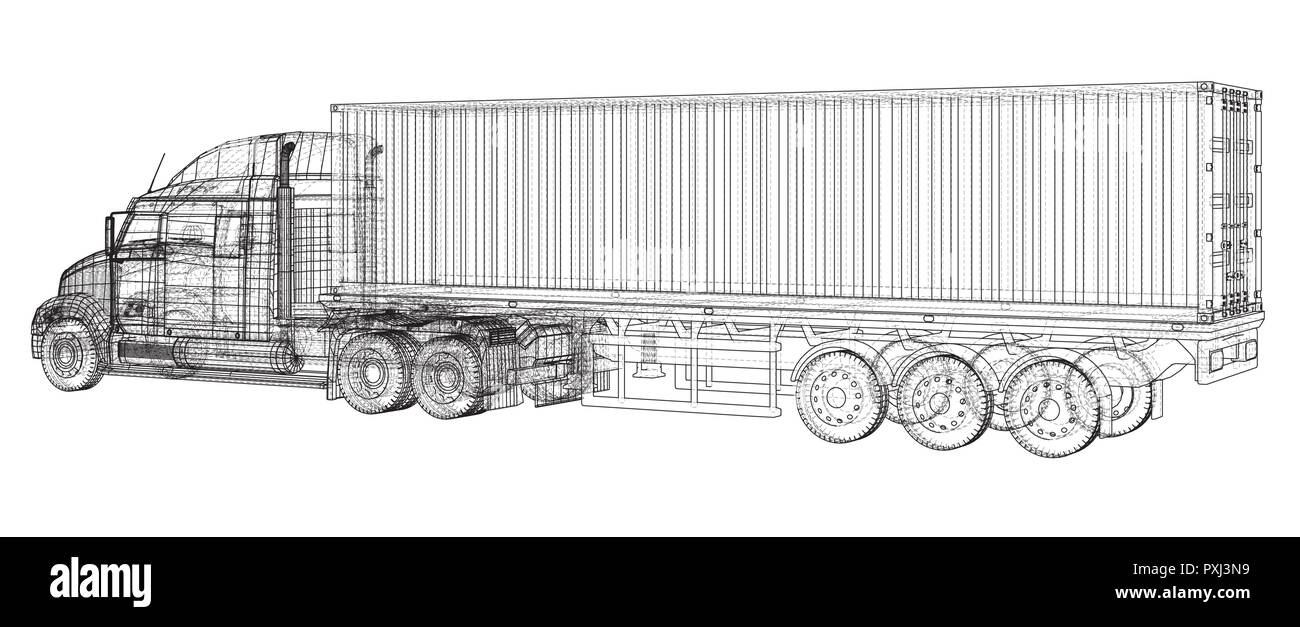 Cargo LKW-Anhänger. Abstrakte Zeichnung. Wire-Frame. EPS 10-Format. Vektor erstellt von 3d Stock Vektor