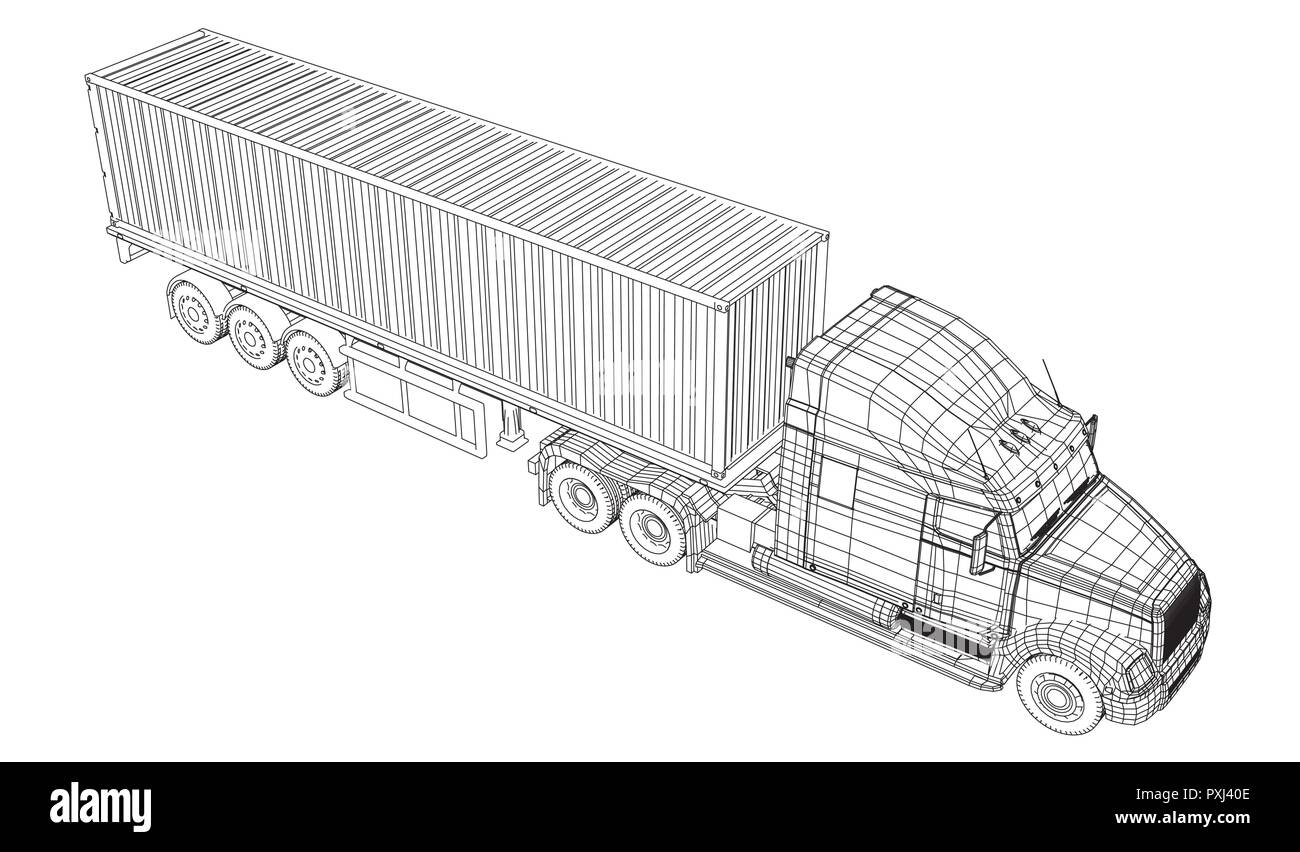 Cargo Fahrzeug. Wire-Frame. EPS 10-Format. Vektor erstellt von 3d. Stock Vektor
