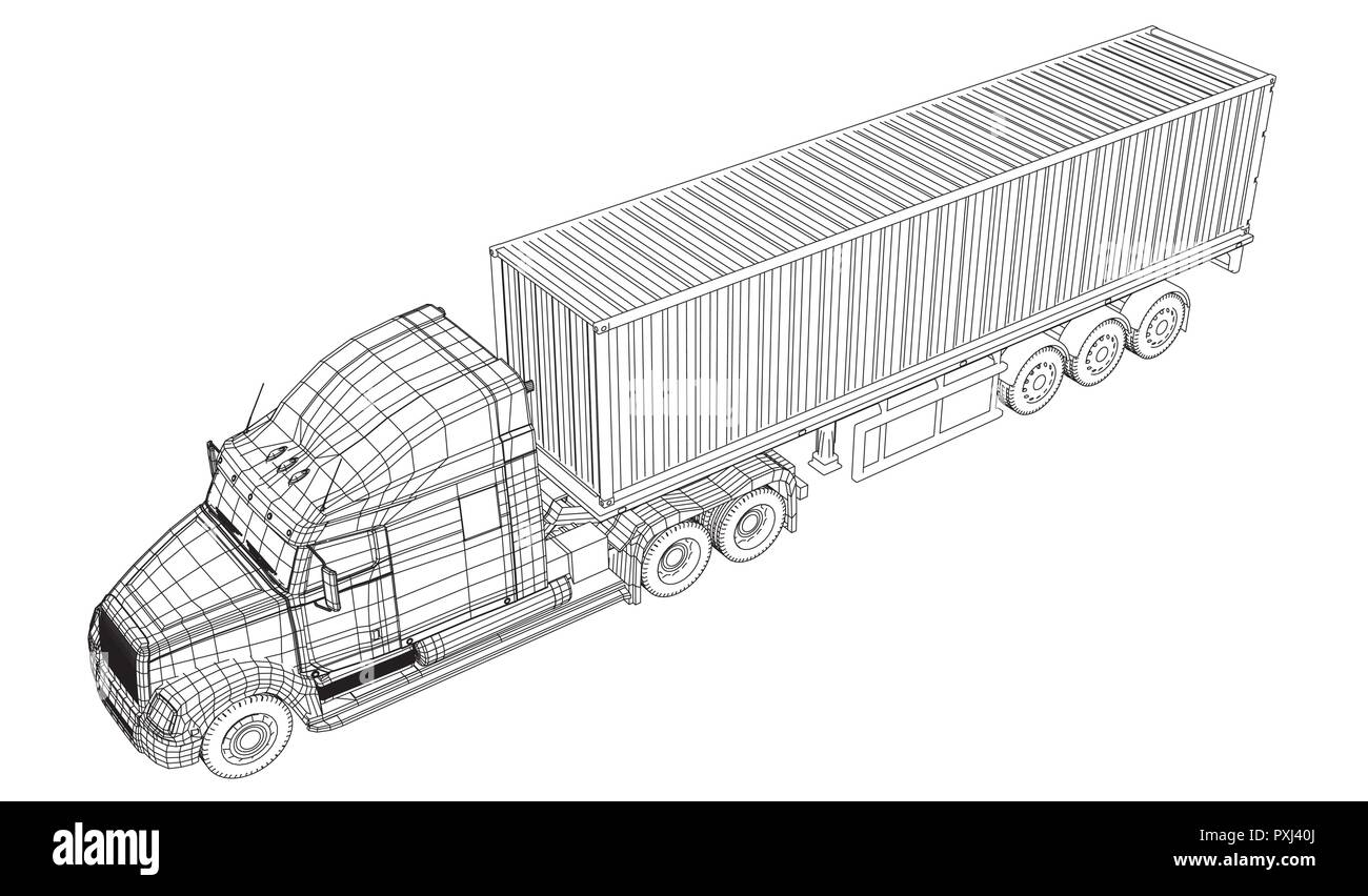 Cargo LKW-Anhänger. Abstrakte Zeichnung. Wire-Frame. EPS 10-Format. Vektor erstellt von 3d Stock Vektor