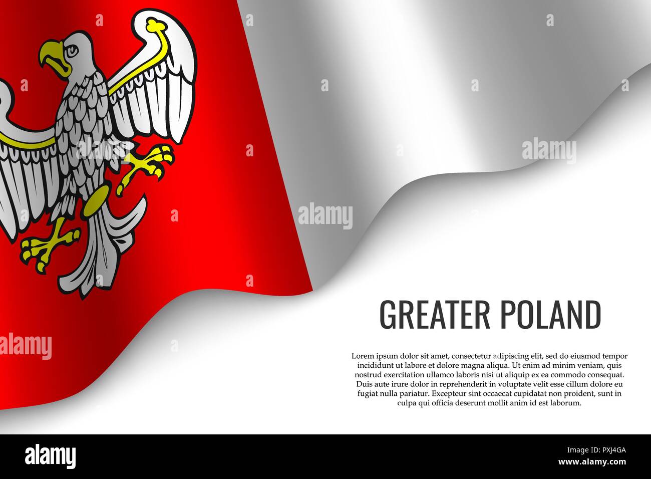 Wehende Flagge der Provinz Großpolen ist eine Region in Polen auf weißem Hintergrund. Stock Vektor