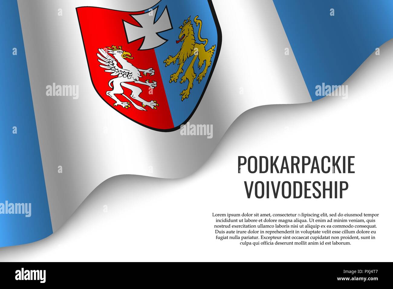 Wehende Flagge der pomorskie Provinz ist eine Region in Polen auf weißem Hintergrund. Stock Vektor