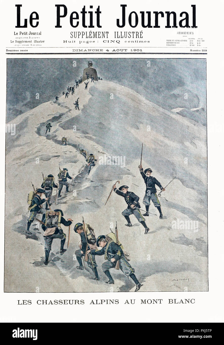 Le Petit Journal: Besteigung des Mont Blanc durch Chasseurs Alpins (1901) Stockfoto Le Petit Journal: Besteigung des Mont Blanc durch Chasseurs Alpins (1901) Stockfoto