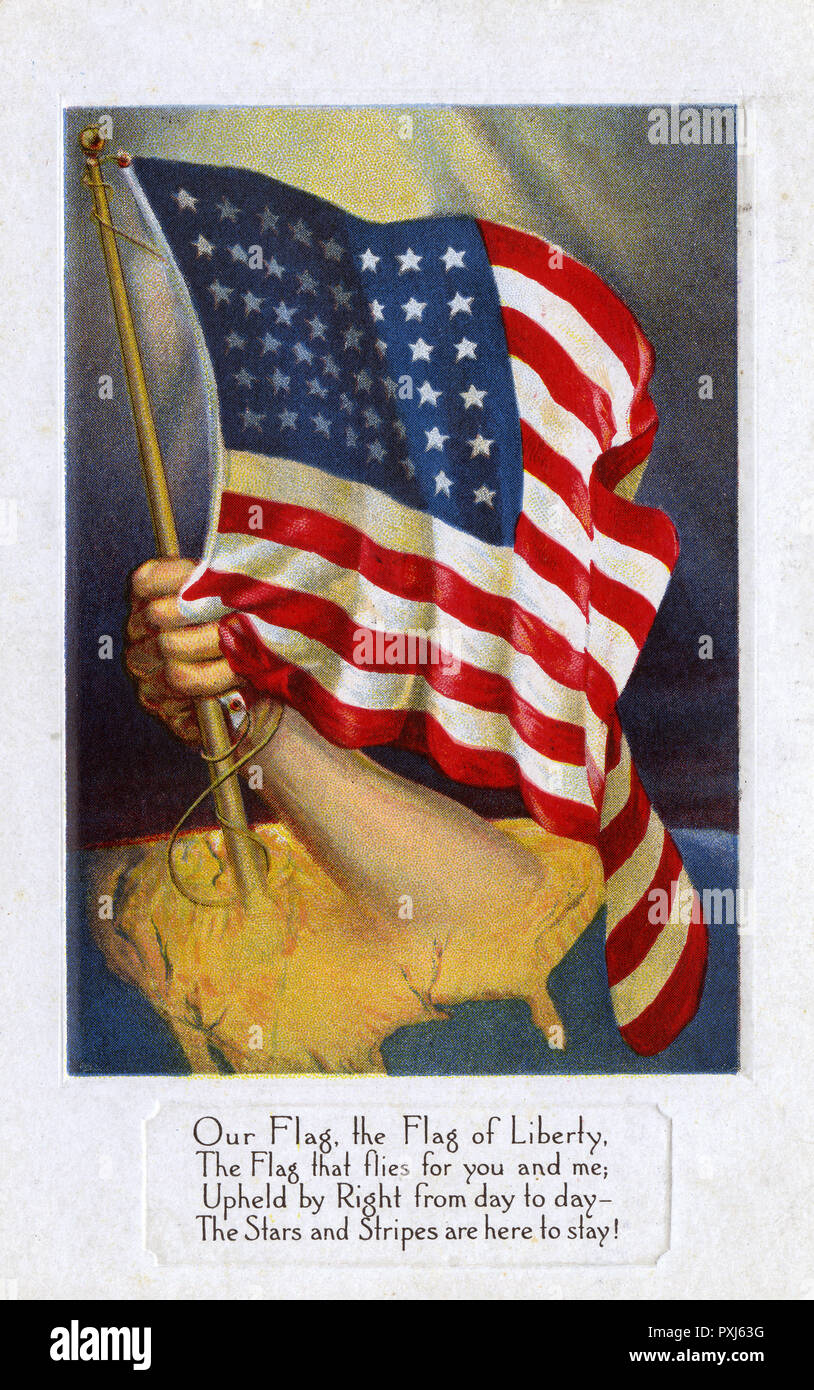 Patriotische Postkarte aus der WW1. Epoche - Stars and Stripes Flag - USA Stockfoto