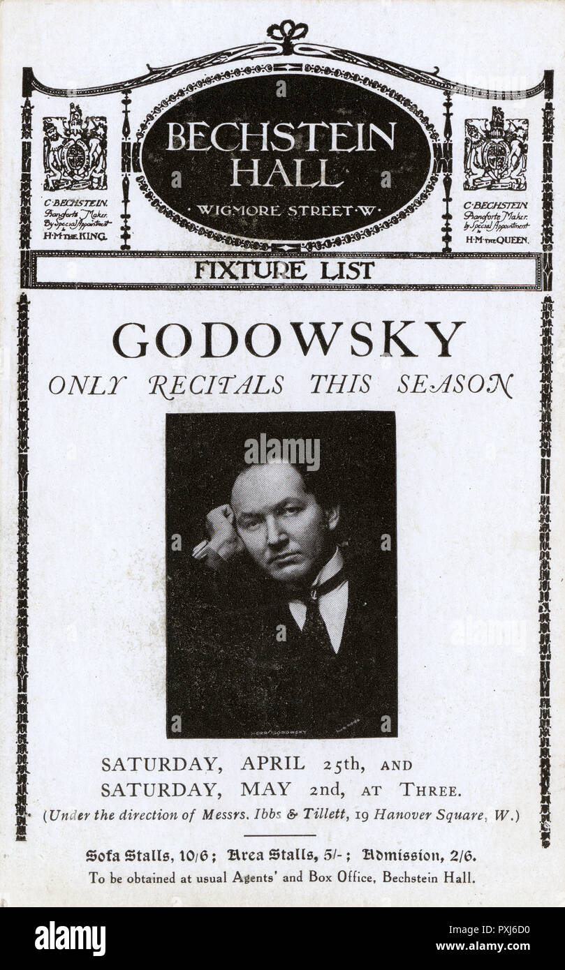 Leopold Godowsky tritt im Bechstein Halll in London auf Stockfoto