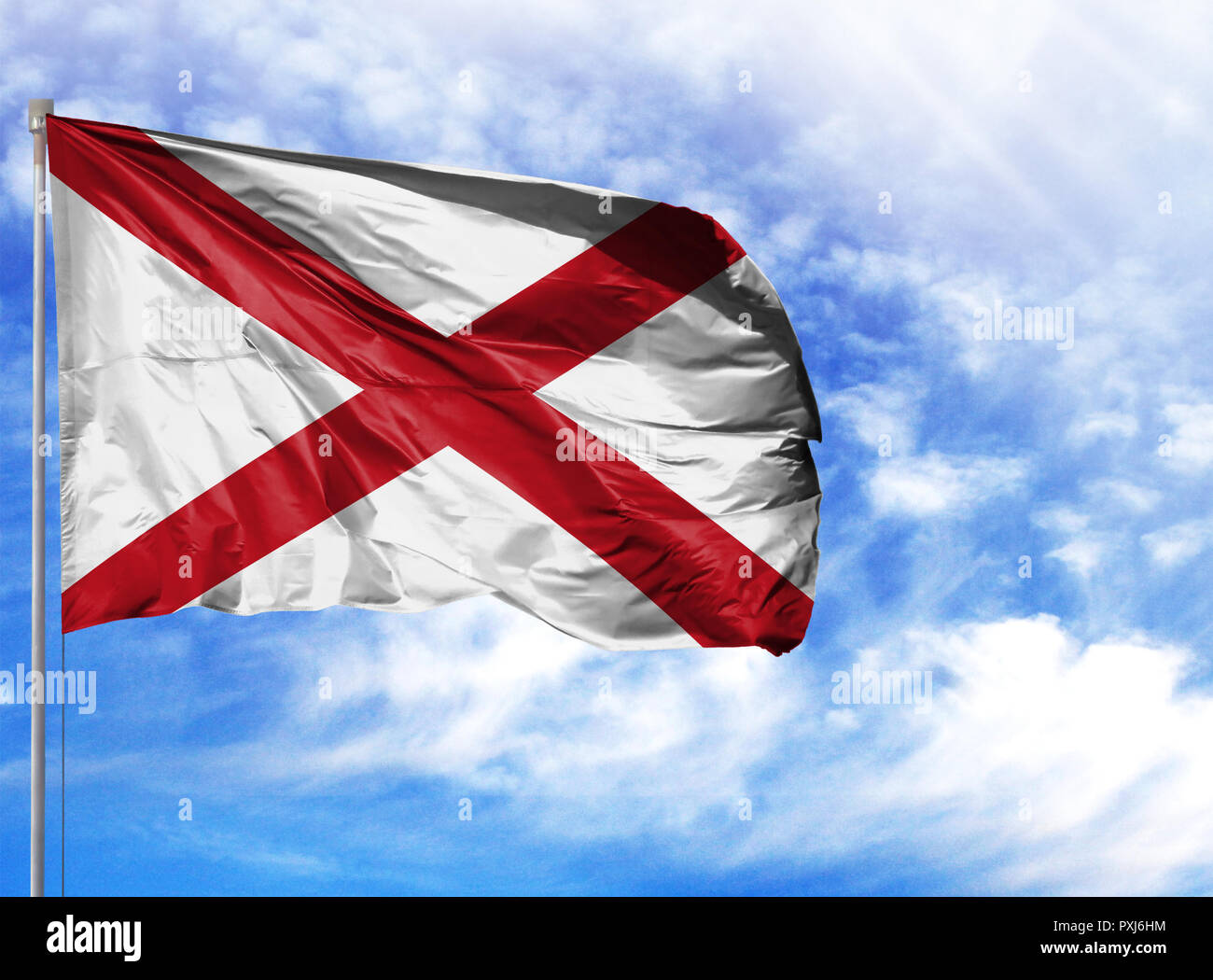 Flagge Alabama Auf Einem Fahnenmast Vor Blauem Himmel Stockfotografie Alamy