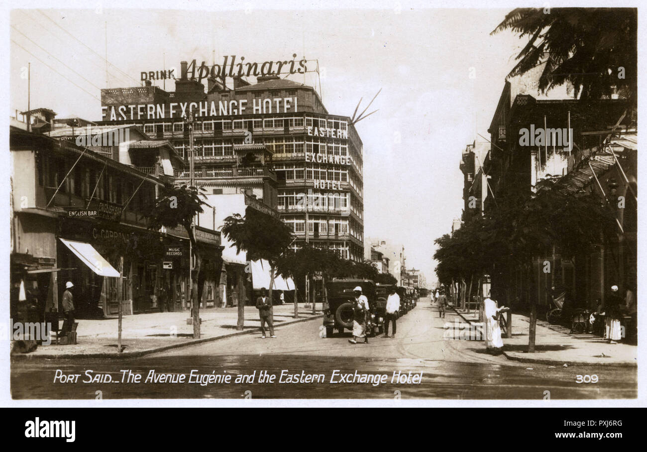 Avenue Eugenie und Eastern Exchange Hotel, Port Said Stockfoto