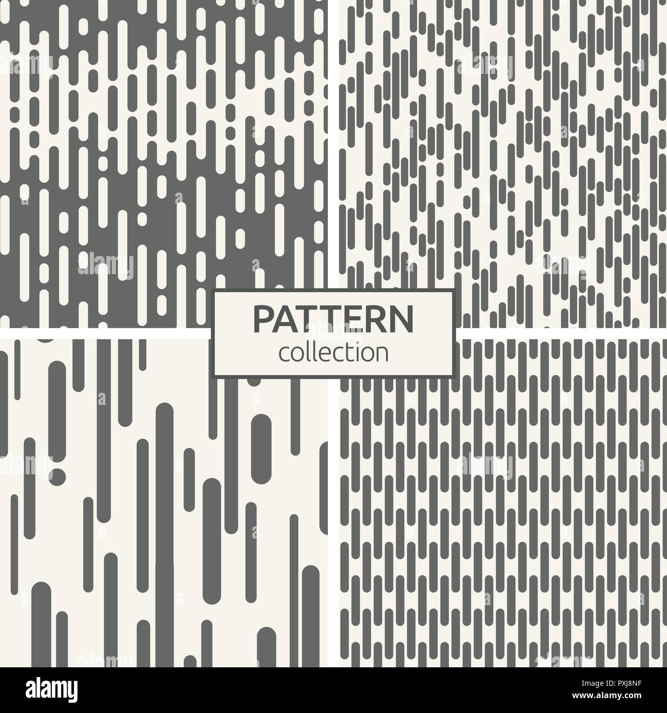 Satz von vier nahtlose Muster. Abstrakte geometrische trendy Vektor Hintergründe. Modernes, stilvolles Texturen von unregelmäßigen abgerundeten Linien. Rasterungs-Übergang. Stock Vektor