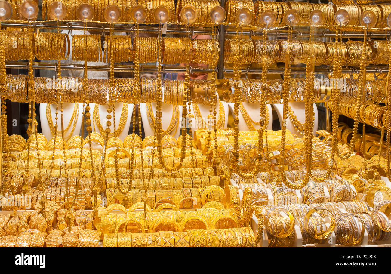 Der gold souk oder Markt in der Stadt Dubai, Deira. Vereinigte Arabische Emirate Stockfoto