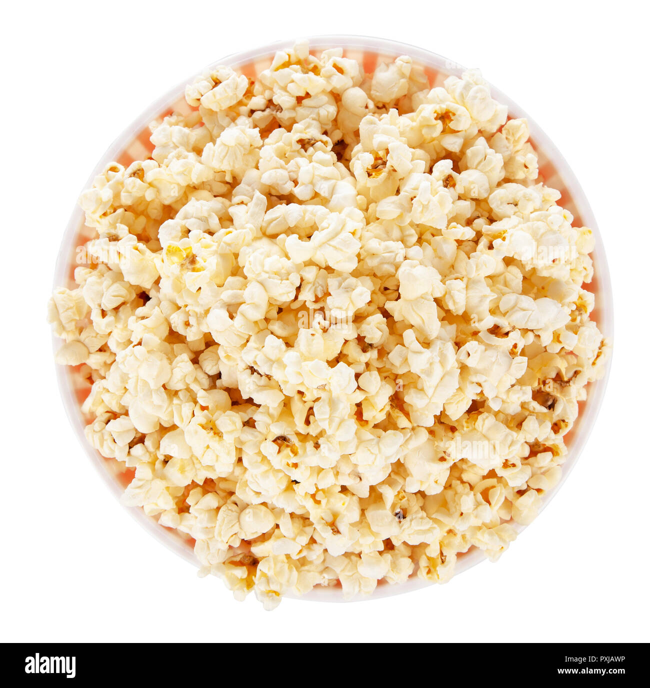 Volle Popcornwanne auf einem dunklen Hintergrund Stockfoto