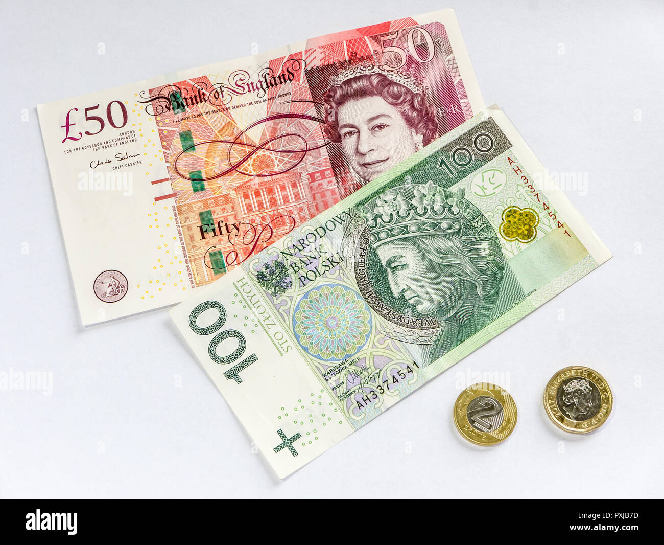 British Pound in polnischen Zloty Wechselkurs Stockfoto