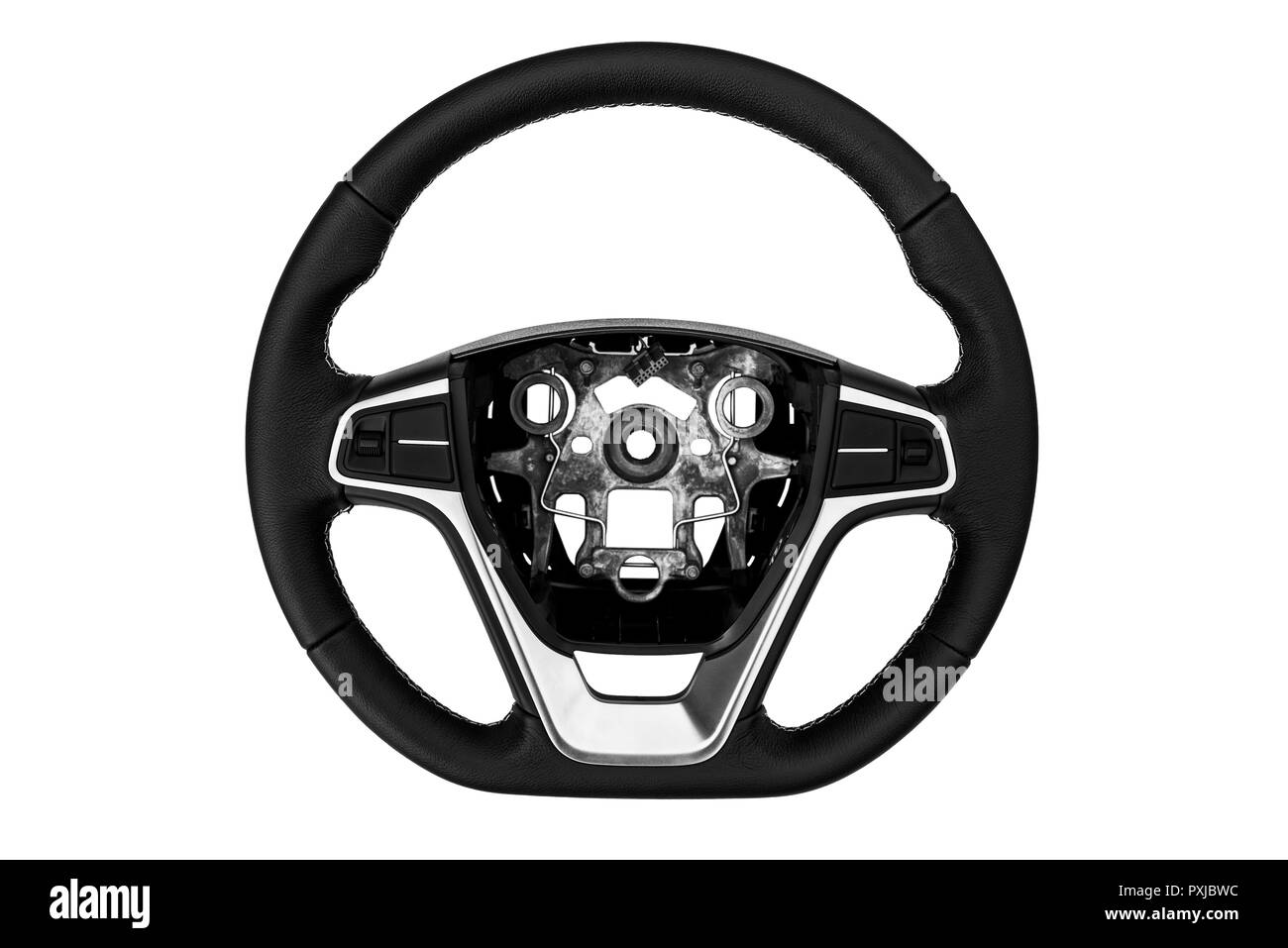 Auto Lenkrad auf weißem Hintergrund Stockfoto