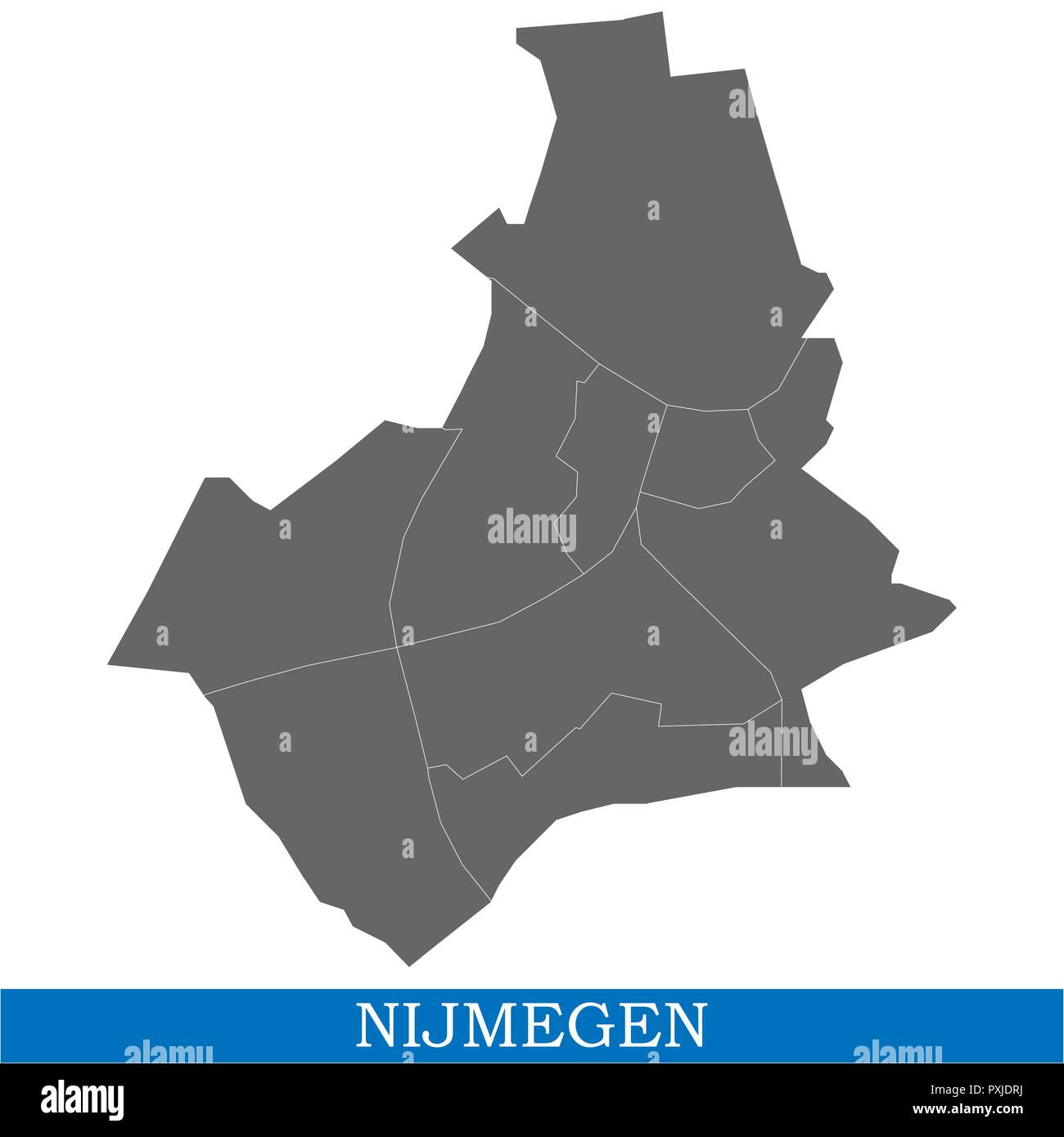Hohe Qualität Karte von Nijmegen ist eine Stadt der Niederlande, mit den Grenzen der Kreise Stock Vektor