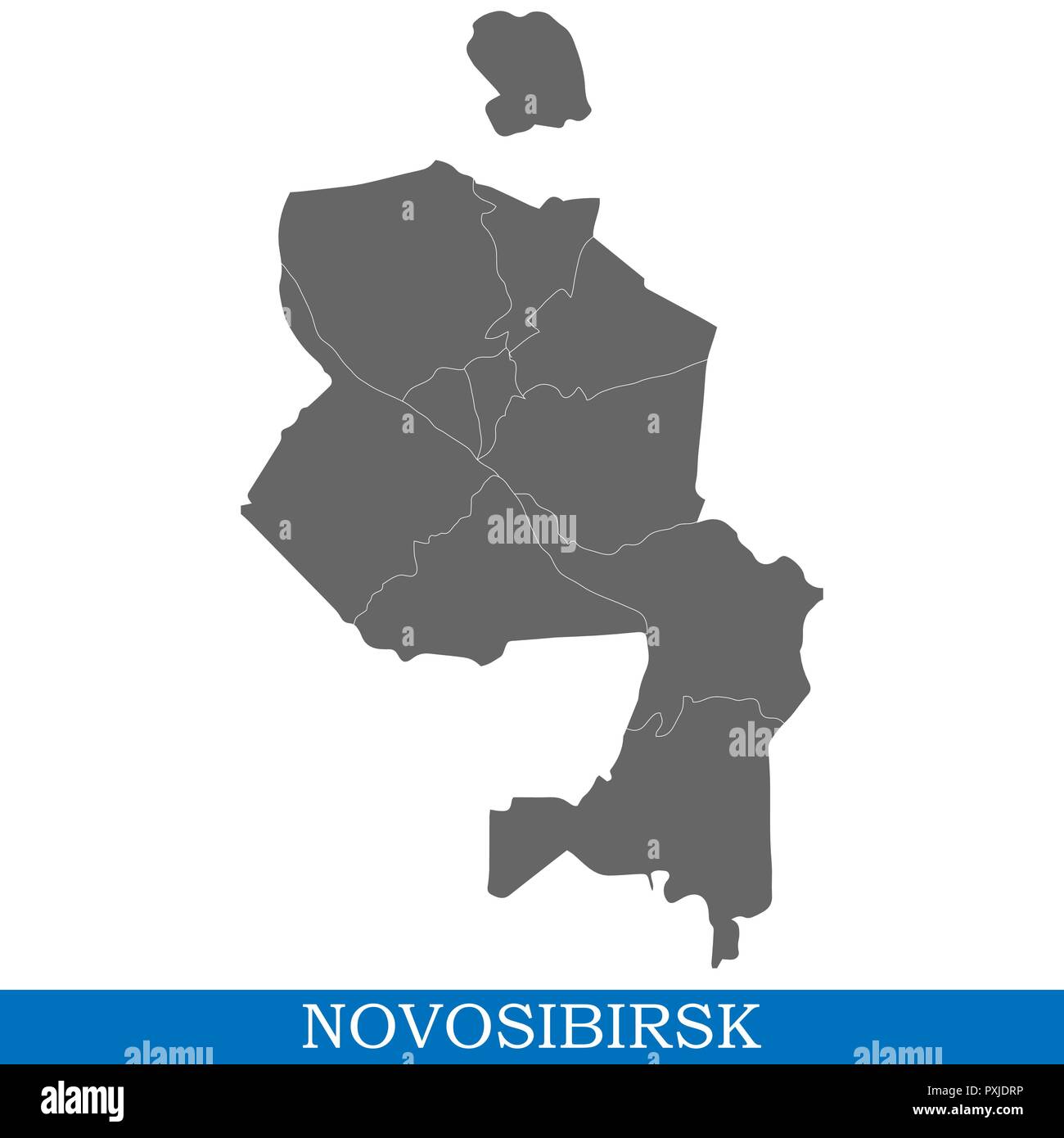 Hohe Qualität Karte von Novosibirsk ist eine Stadt in Russland, mit den Grenzen der Bezirke Stock Vektor