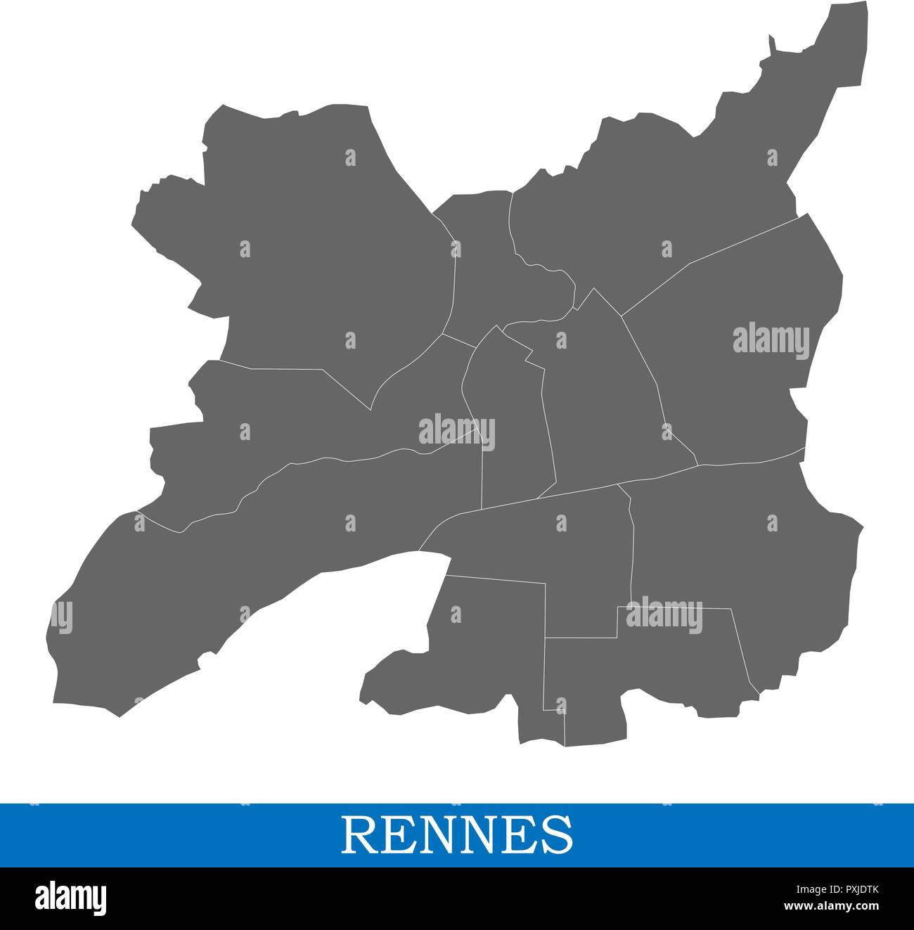 Hohe Qualitat Karte Von Rennes Ist Eine Stadt In Frankreich Die Uber Die Grenzen Der Bezirke Stock Vektorgrafik Alamy