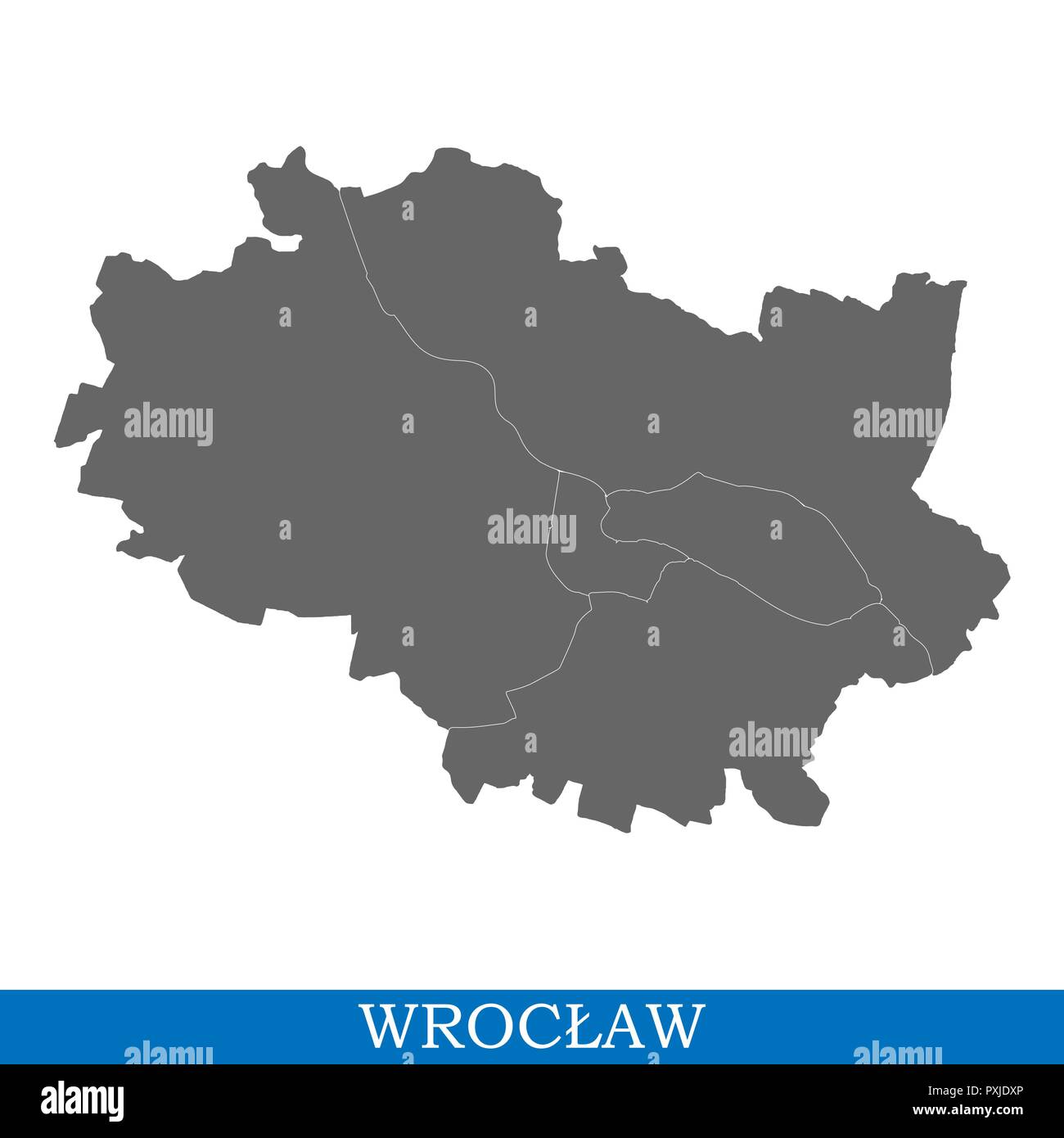 Hohe Qualitat Karte Von Wroclaw Ist Eine Stadt In Polen Mit Den Grenzen Der Bezirke Stock Vektorgrafik Alamy