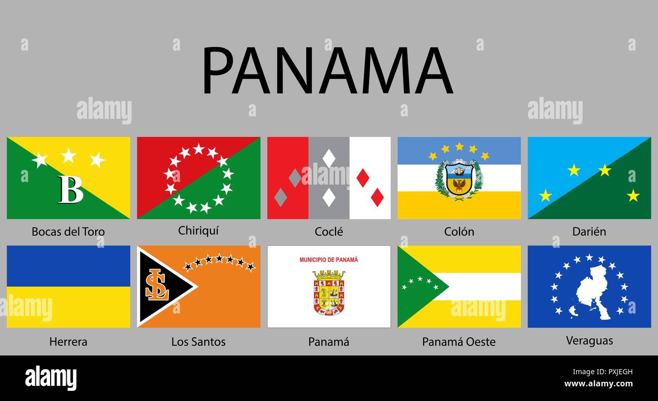 Alle Flaggen der Provinzen von Panama. Vector Illustration Stock Vektor
