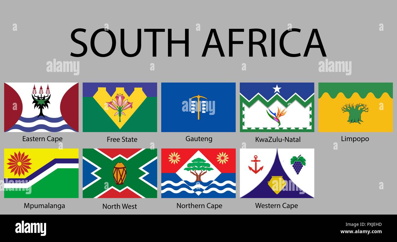 Alle Flaggen der Regionen von Südafrika. Vector Illustration Stock-Vektorgrafik - Alamy