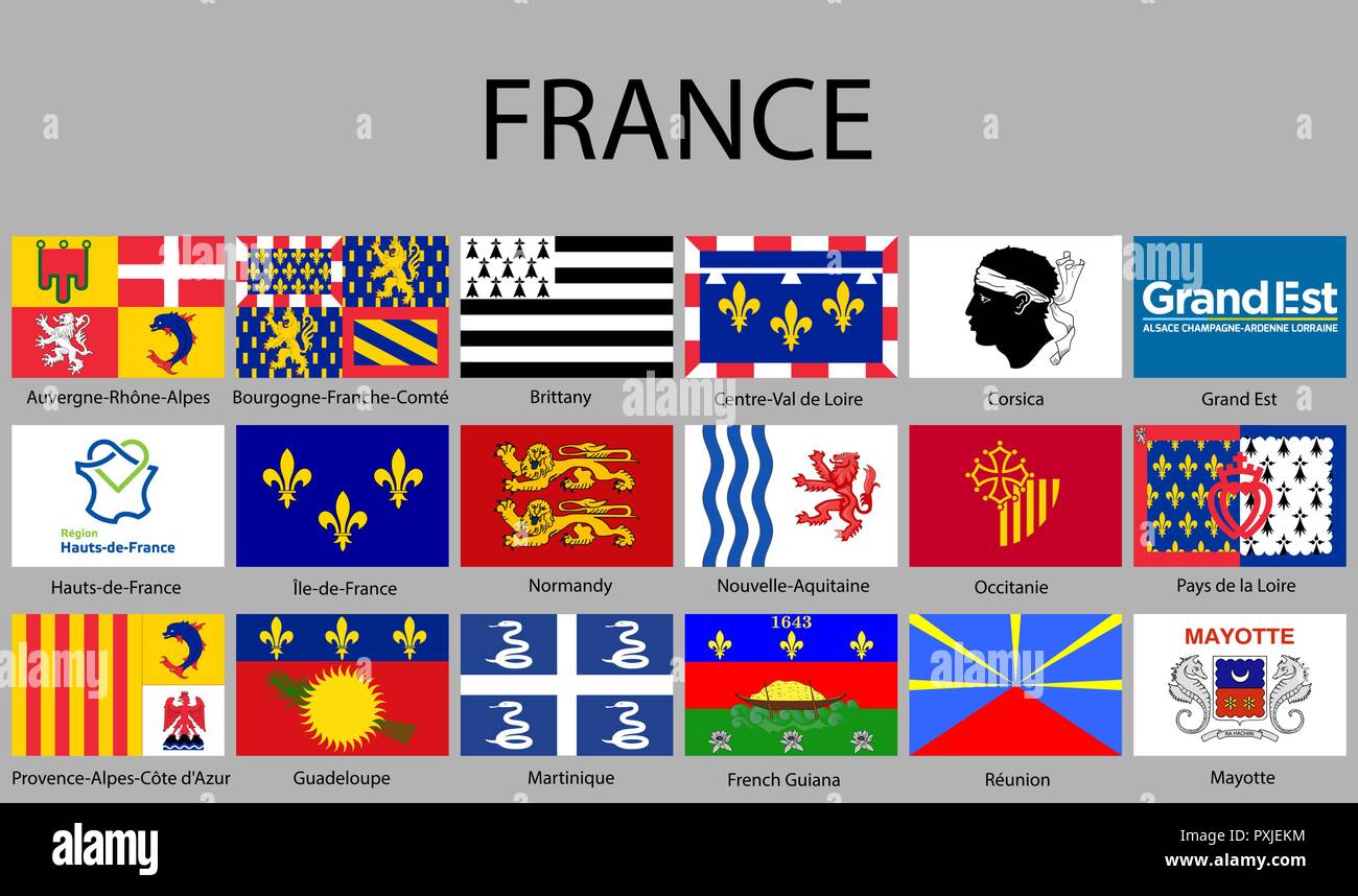 Flags für alle Regionen Frankreichs. Vector Illustration Stock Vektor