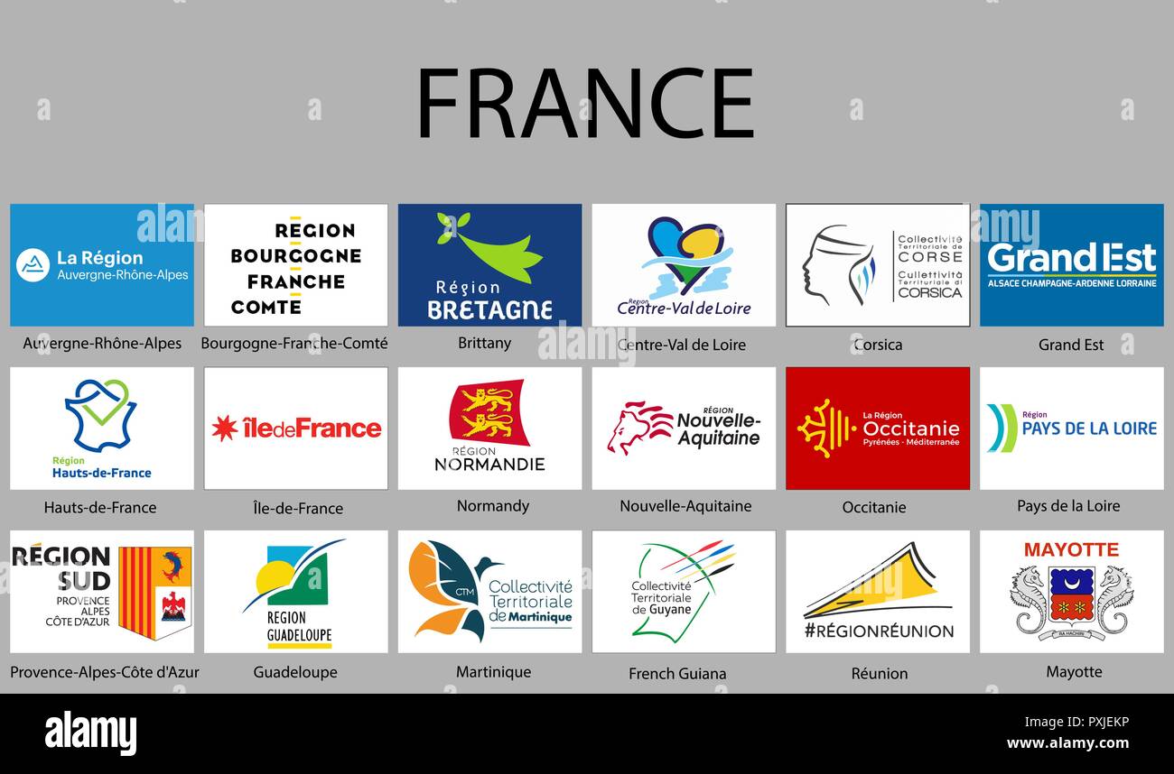 Flags für alle Regionen Frankreichs. Vector Illustration Stock Vektor
