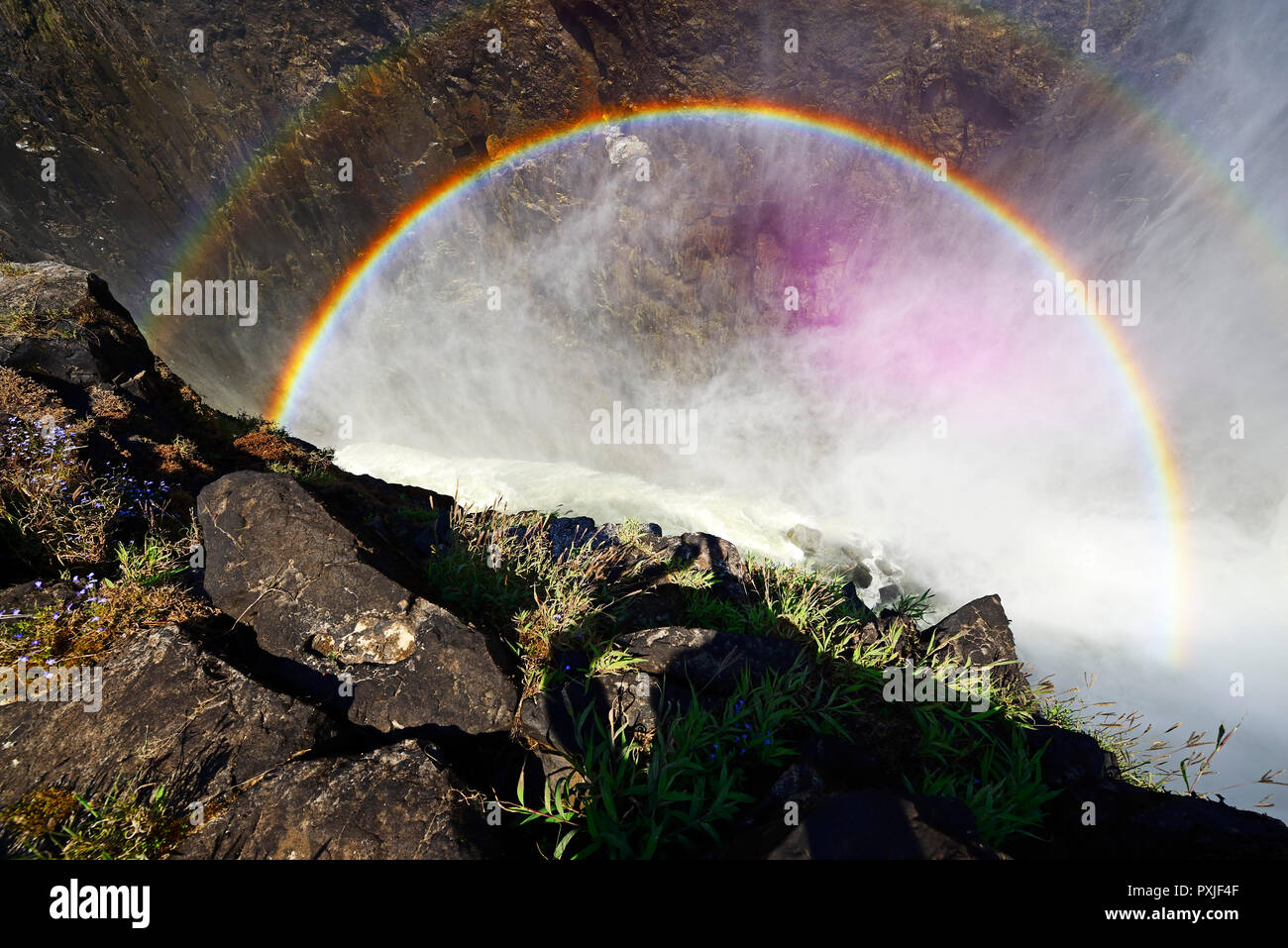Double Rainbow in Victoria Falls, Livingstone, Sambia Stockfoto