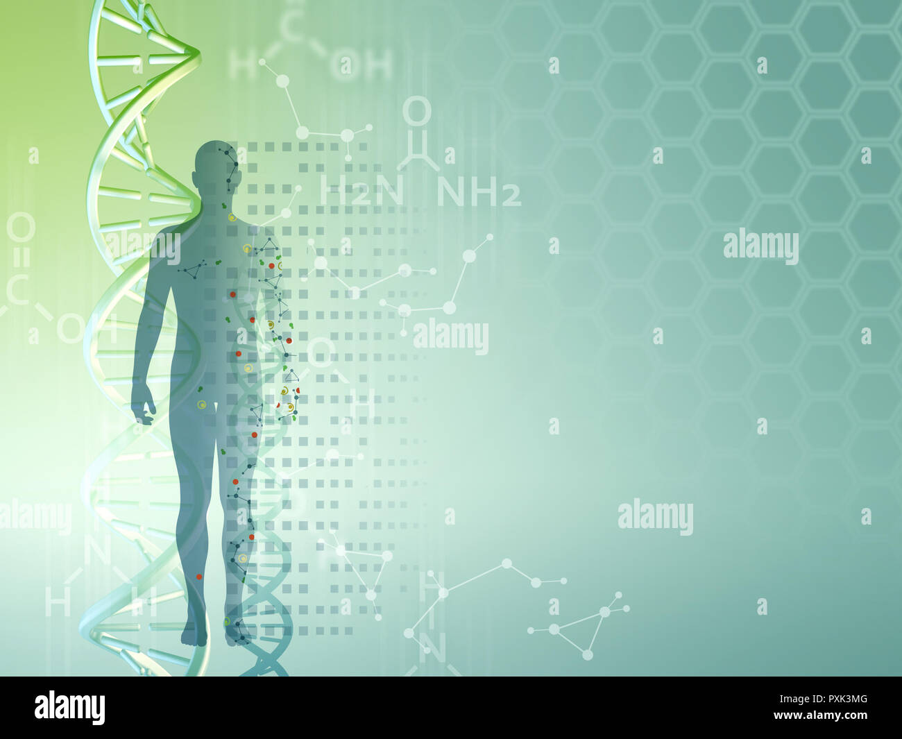 Die genetische Forschung Hintergrund als Vorlage für medizinische themed Präsentationen verwendet werden. Digitale Illustration. Stockfoto