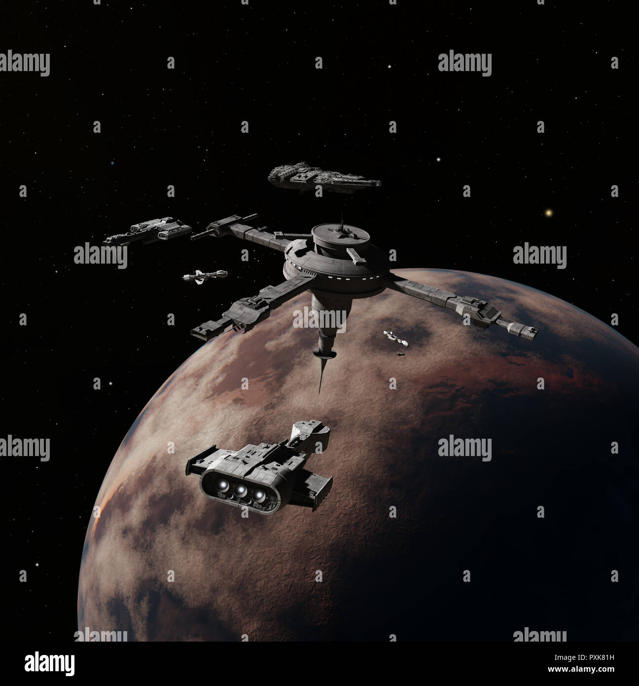 Besetzt den interstellaren Raum Station während der Rush Hour Stockfoto
