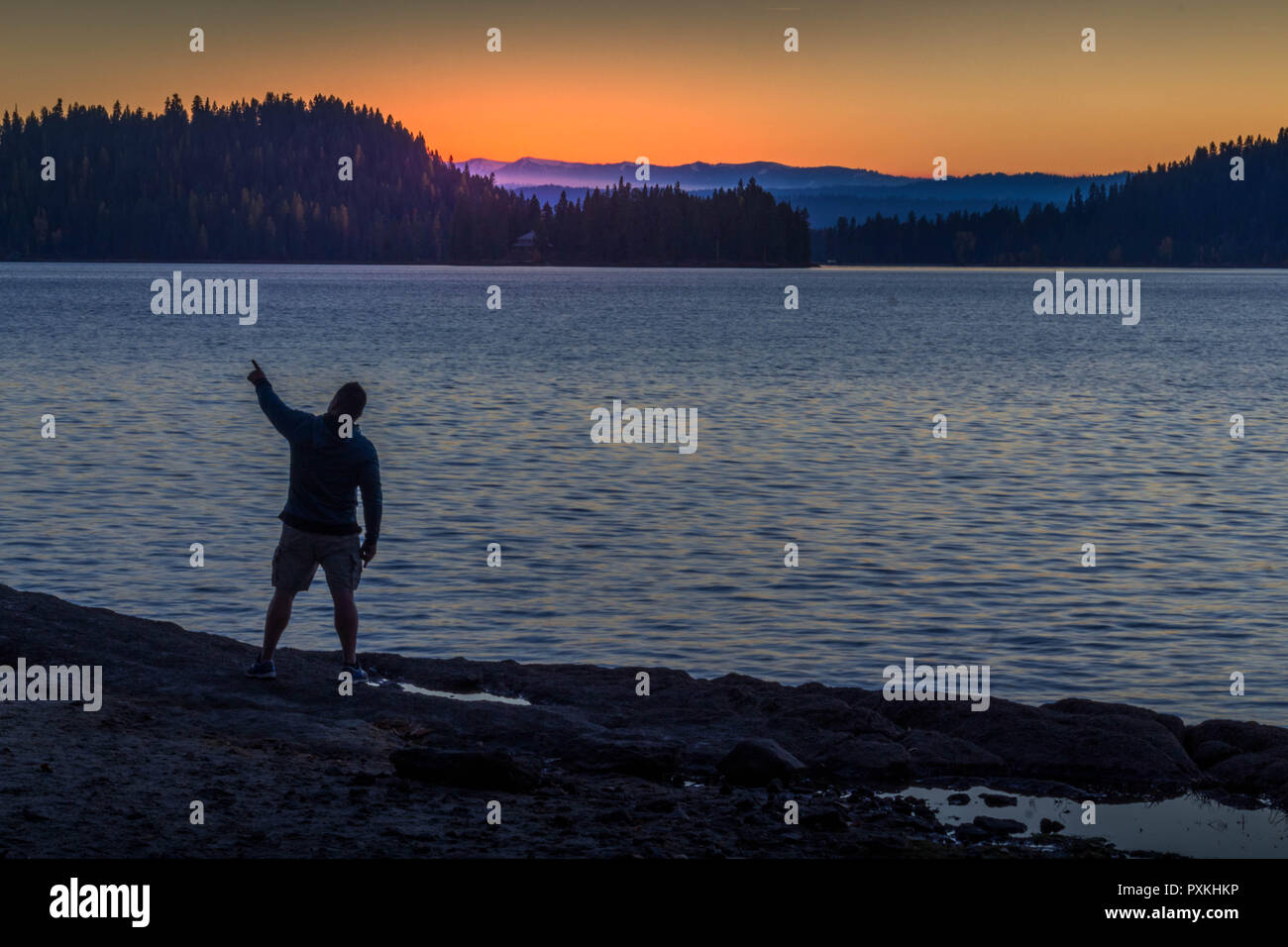Sonnenuntergang auf Payette Lake, Idaho Stockfoto