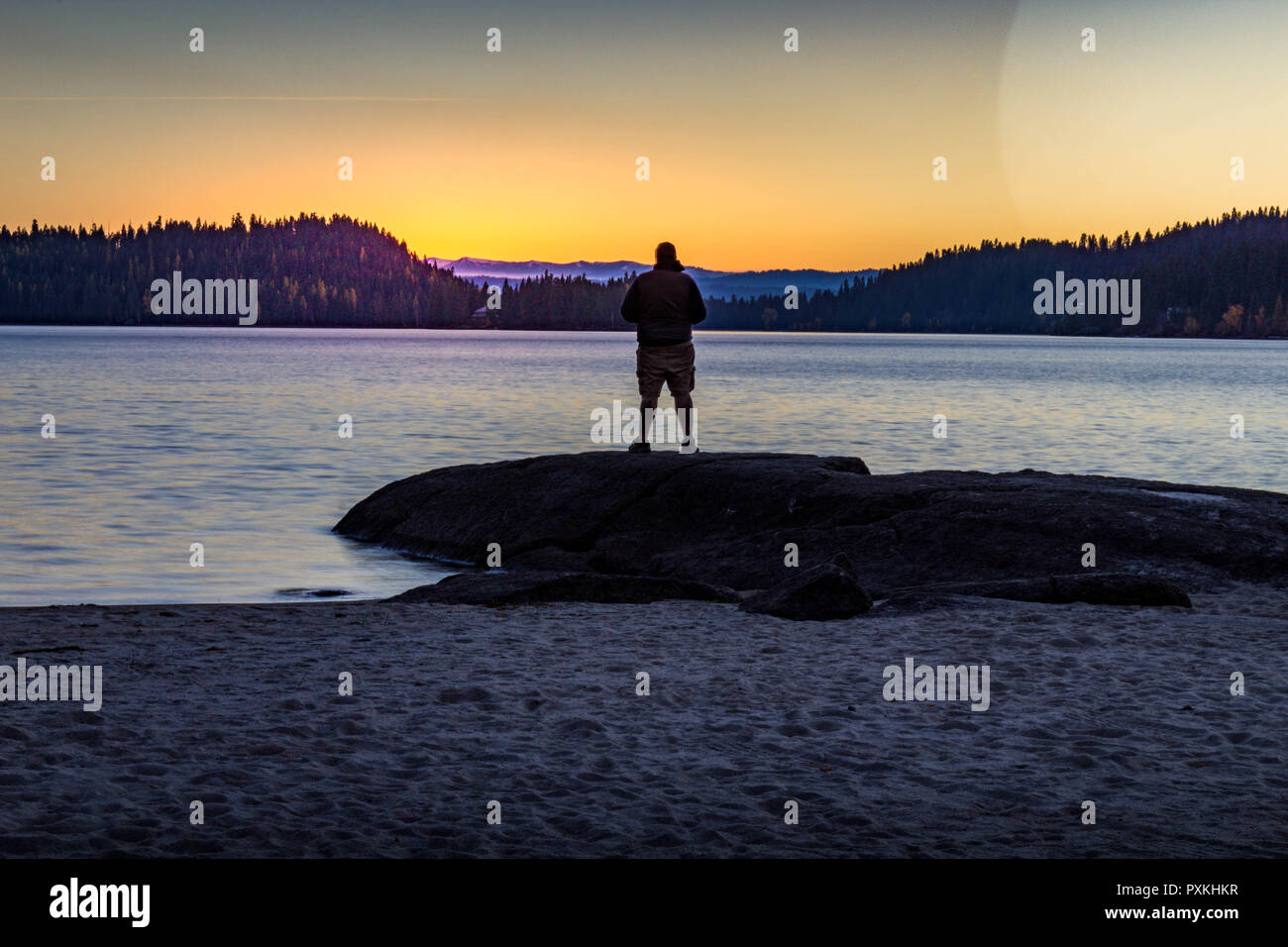 Sonnenuntergang auf Payette Lake, Idaho Stockfoto