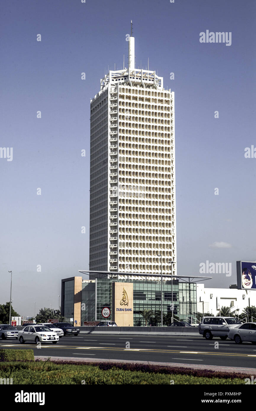 Vereinigte arabische Emirat Dubai World Trade Center / Turm Hochhaus Wirtschaft Fassade moderne Gebaeude Buerogebaeude Reisen Tourismu Stockfoto