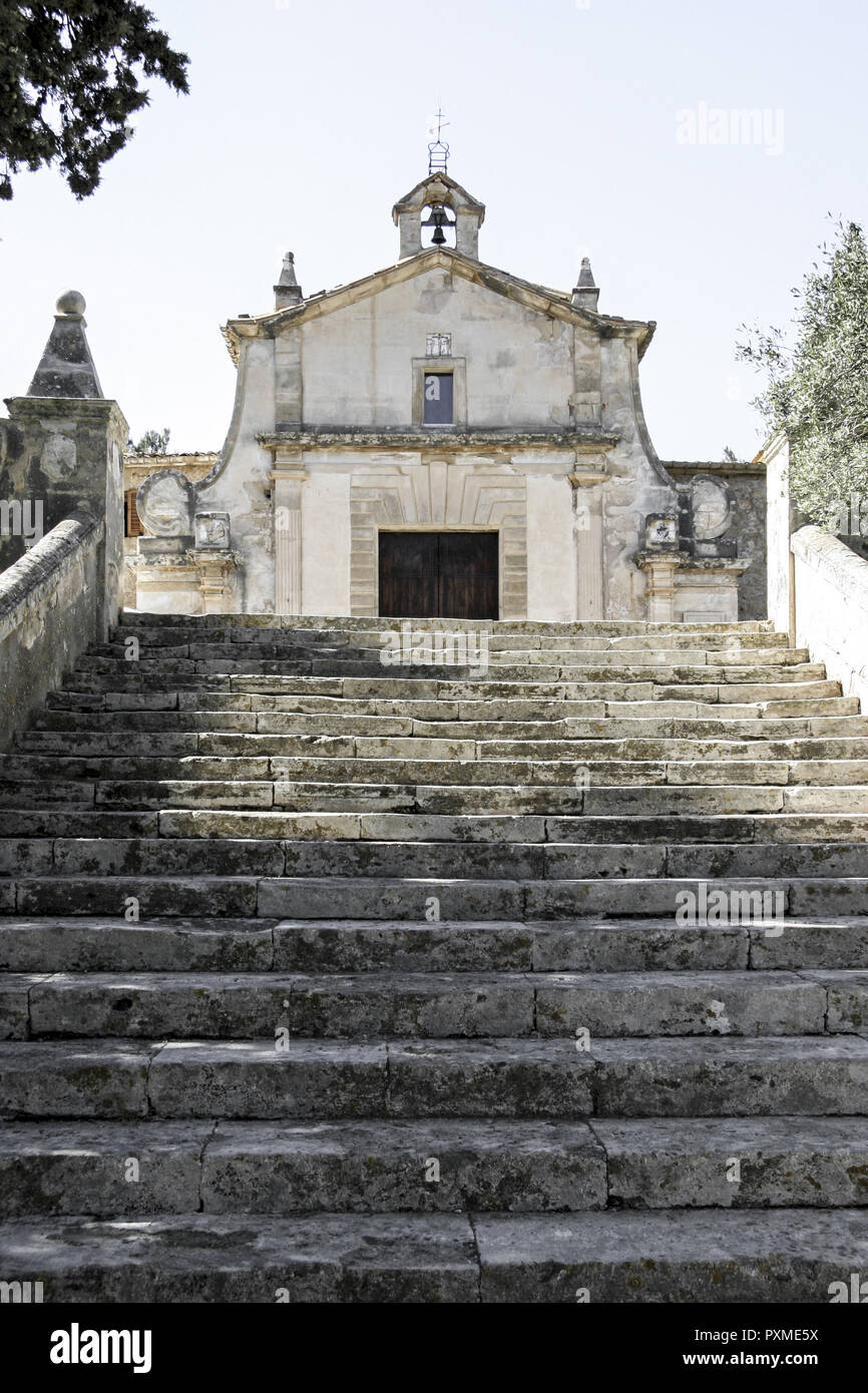 Mallorca, Kalvarienberg in Pollensa und Kirche El Calvari Stockfoto