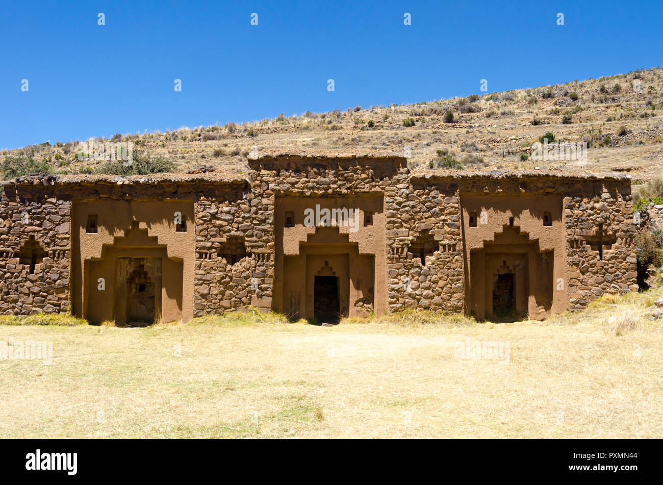 Templo de Las Virgenes, Tempel der Jungfrauen, Isla de la Lune, in der Nähe der Isla del Sol, Titicacasee, Bolivien Stockfoto