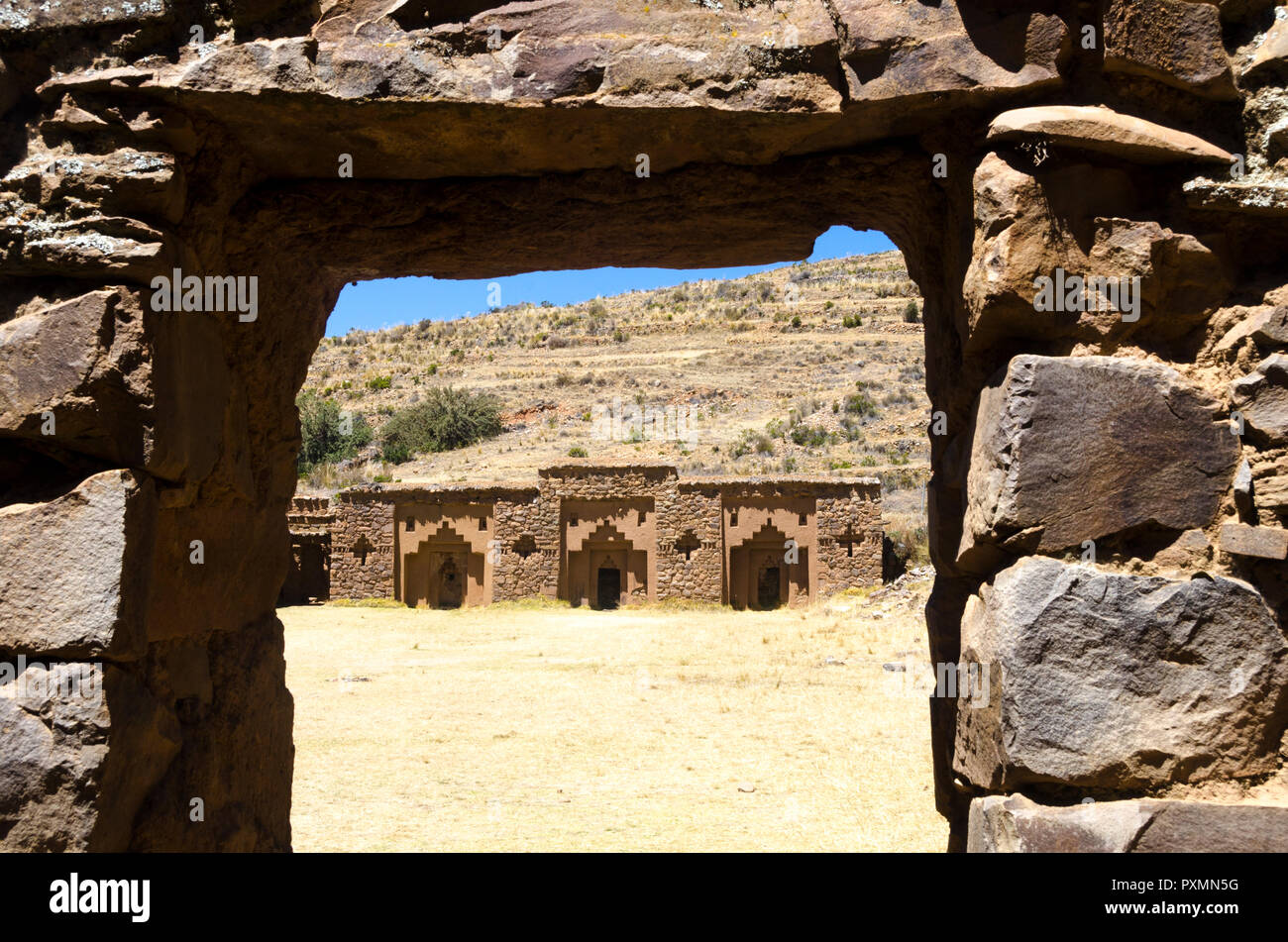 Templo de Las Virgenes, Tempel der Jungfrauen, Isla de la Lune, in der Nähe der Isla del Sol, Titicacasee, Bolivien Stockfoto