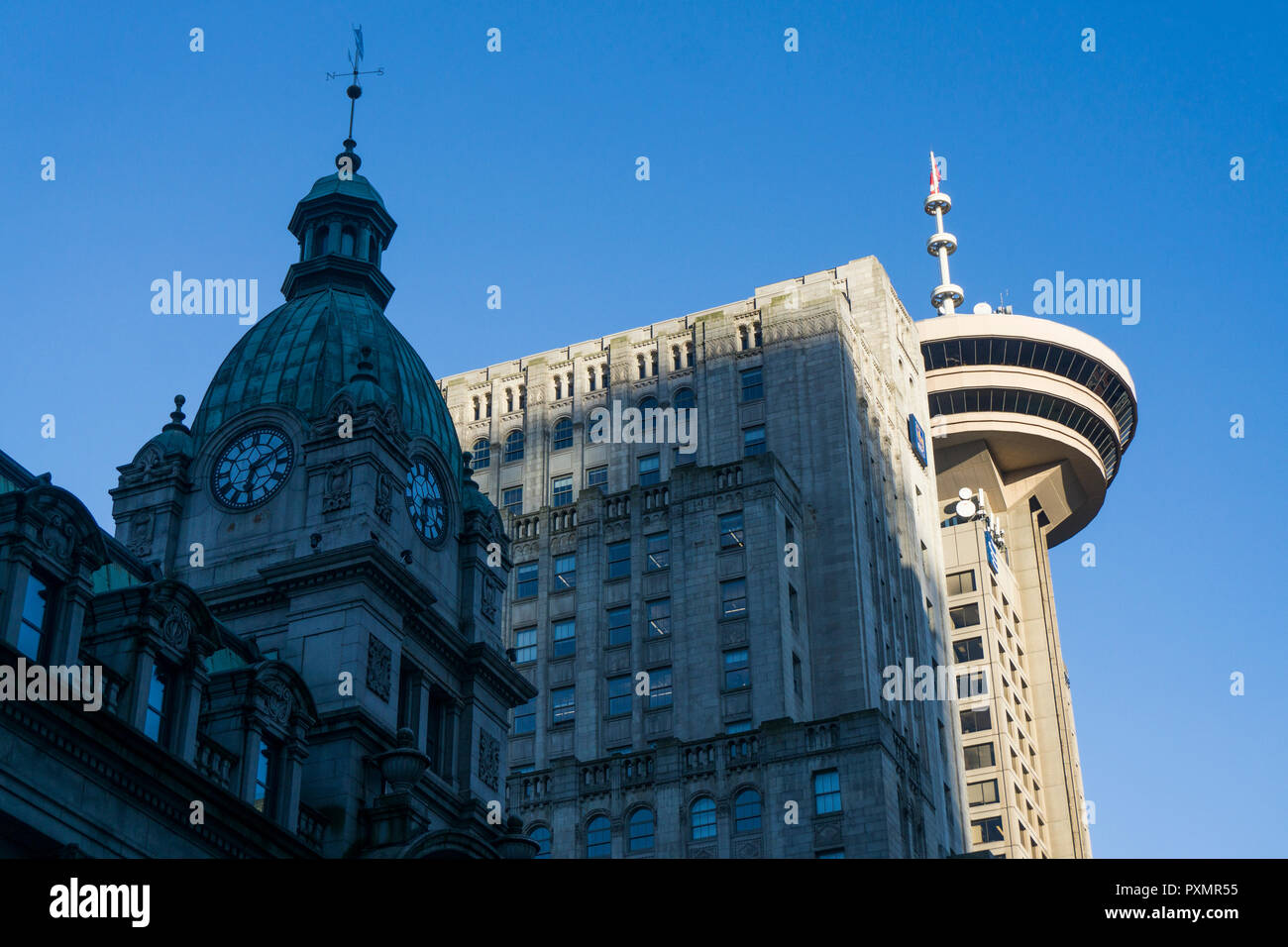 VICTORIA, Kanada - 14. SEPTEMBER 2018: Hafen Zentrum Gebäude in Vancouver, ist einer der größten und berühmtesten Sehenswürdigkeiten von Vancouver, Kanada. Stockfoto