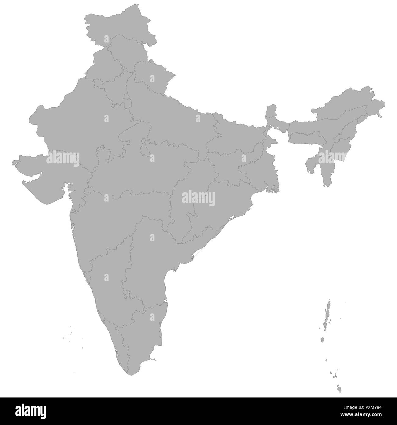 Hohe Qualität Karte von Indien mit den Grenzen der Regionen auf weißem Hintergrund Stock Vektor