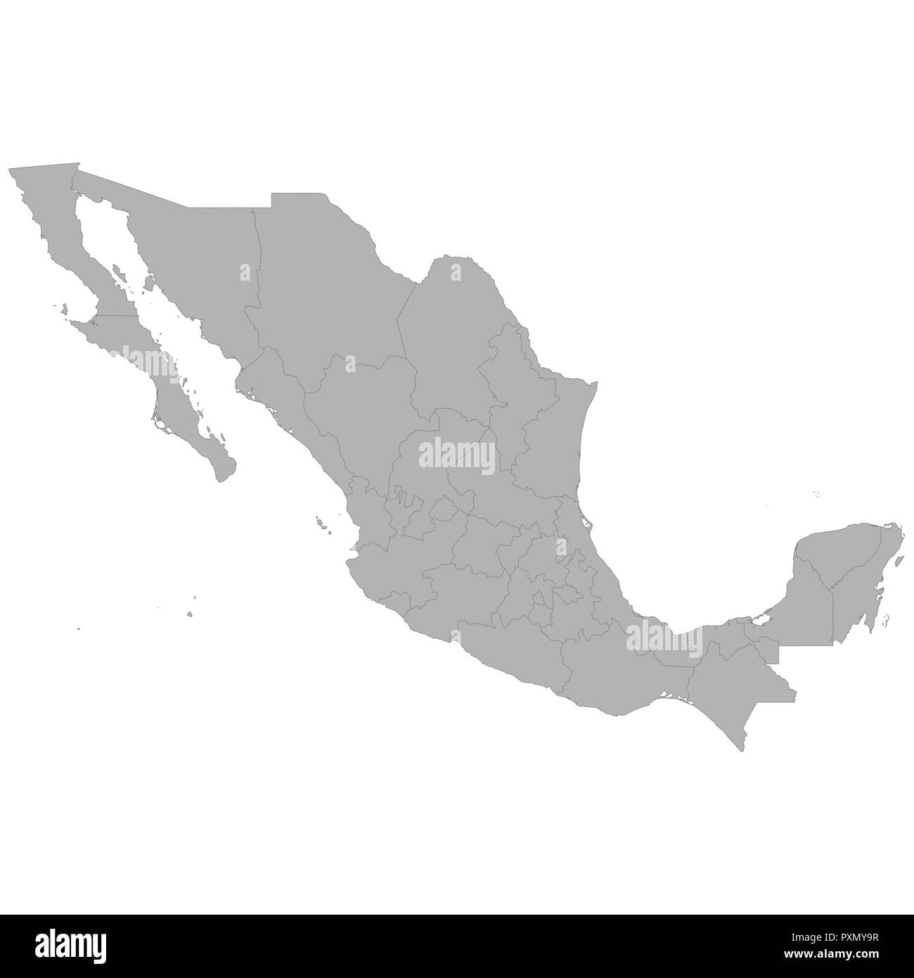 Hohe Qualität Karte von Mexiko mit den Grenzen der Regionen auf weißem Hintergrund Stock Vektor